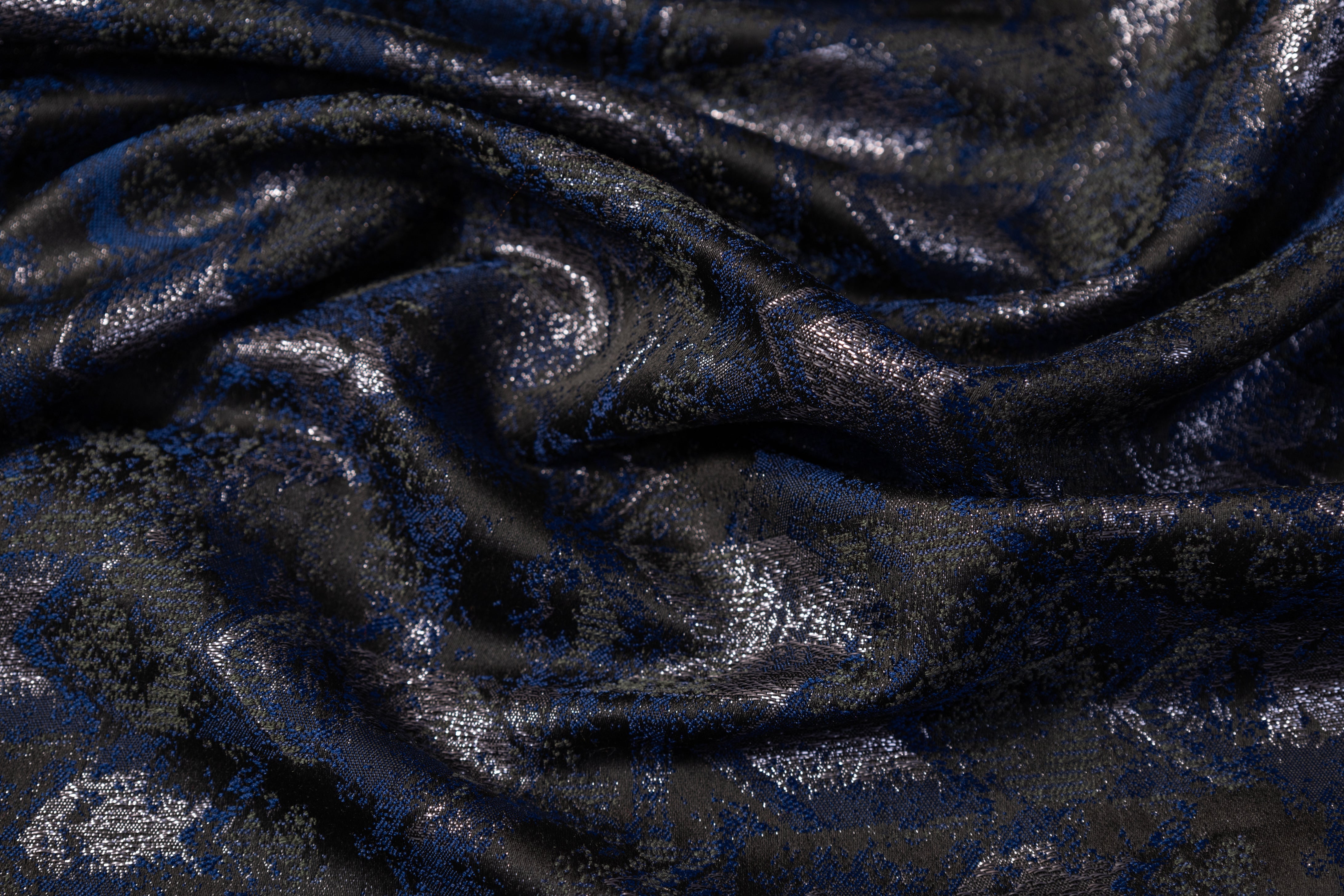 Abstract Metallic Brocade - Navy / Gray