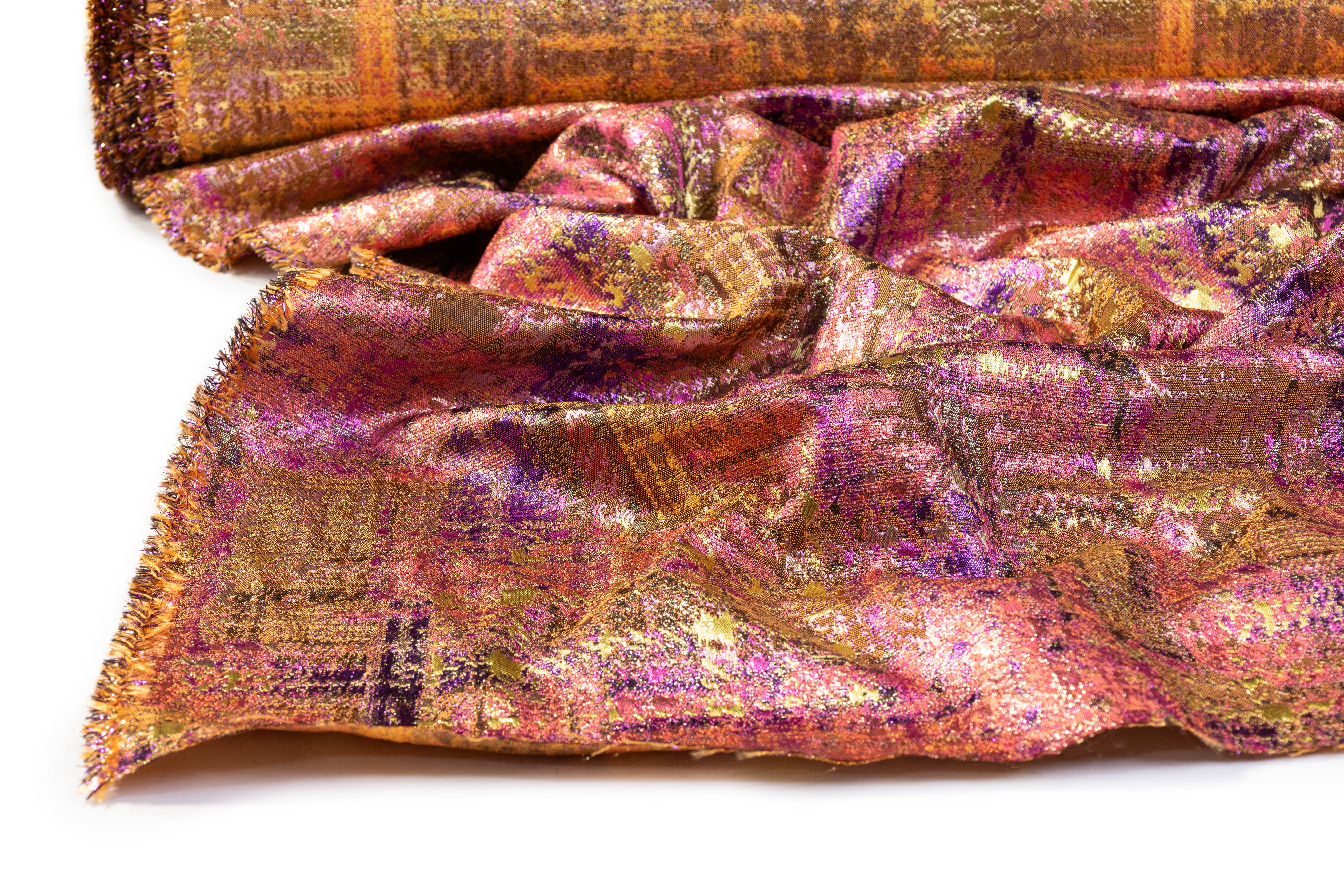 Checked Metallic Italian Brocade - Purple / Gold / Brown