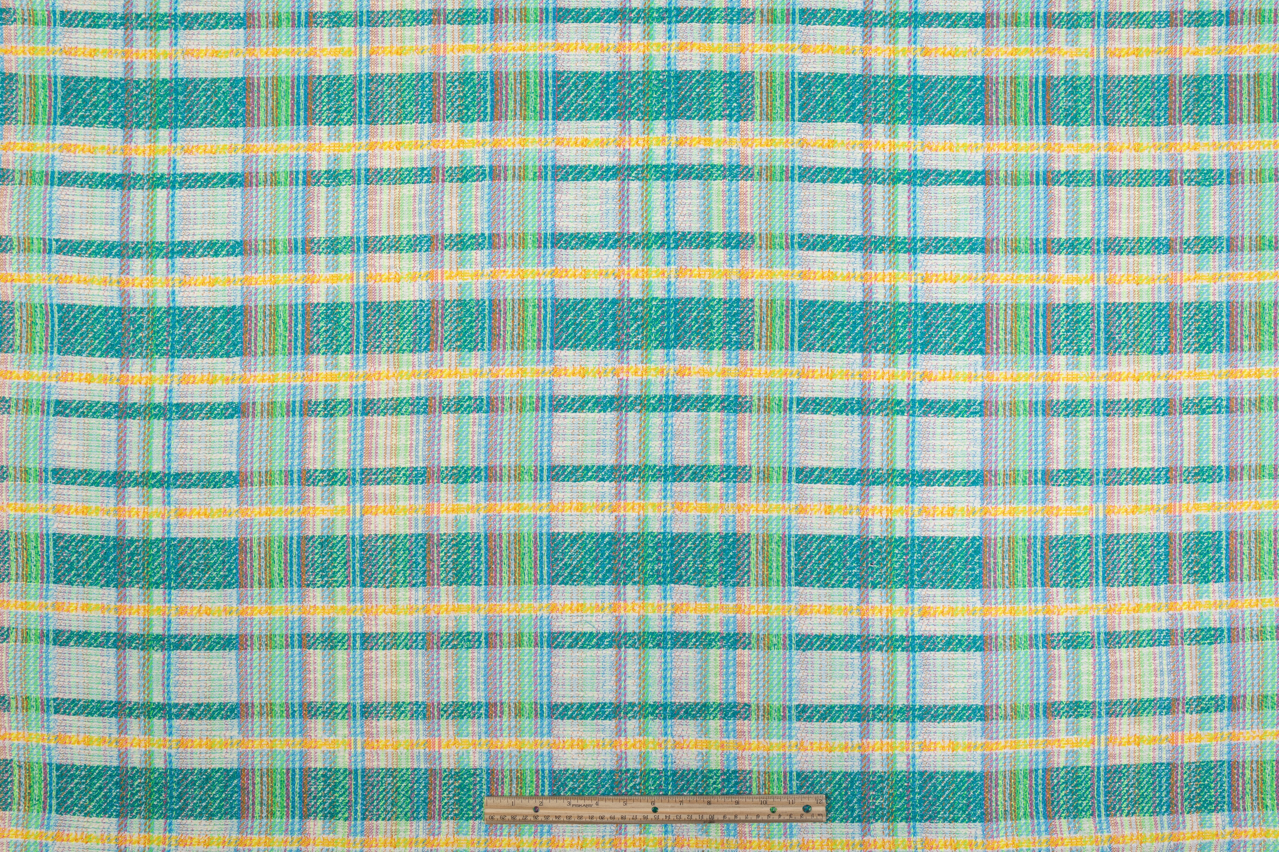 Checked Italian Cotton Blend Tweed - Teal