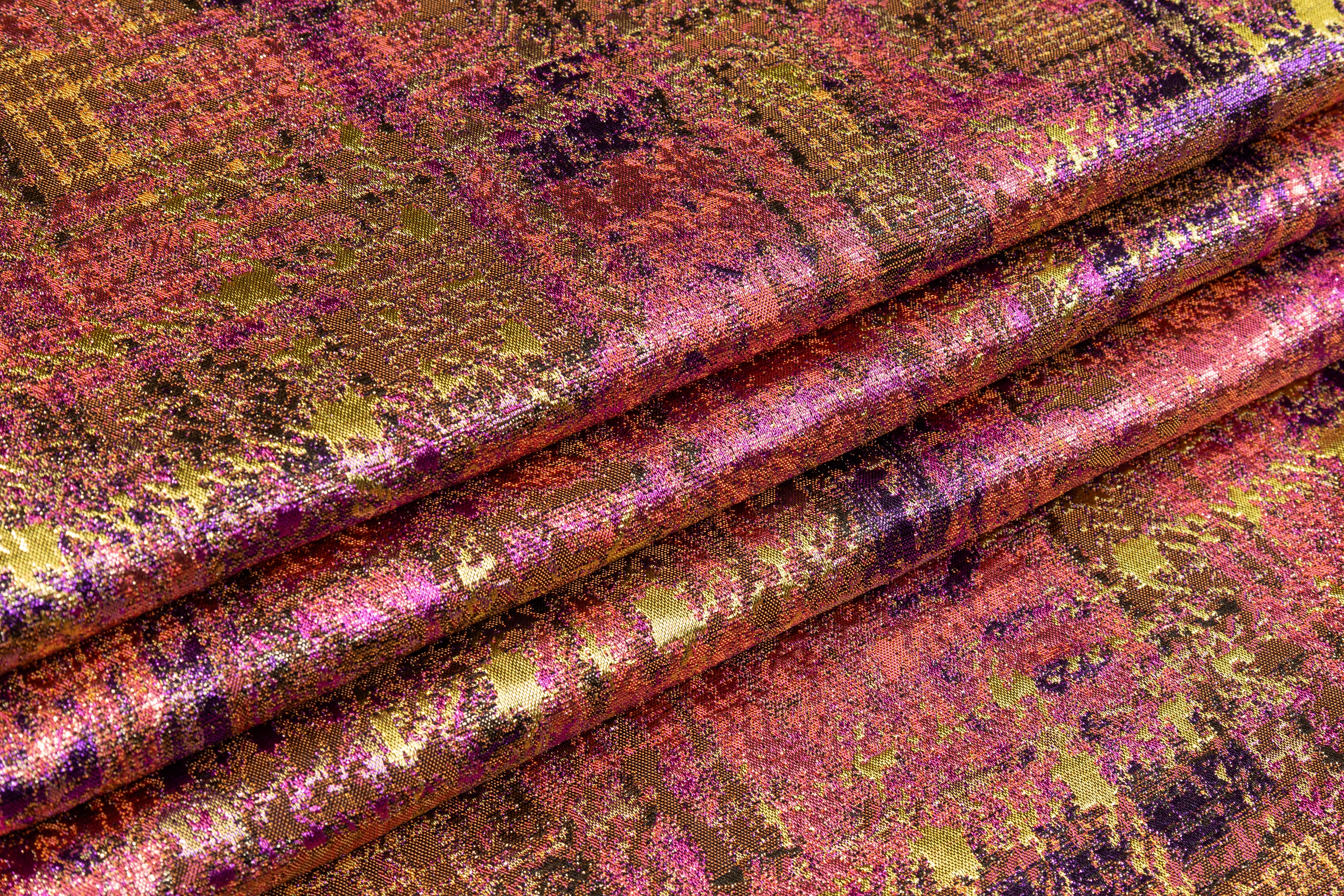 Checked Metallic Italian Brocade - Purple / Gold / Brown