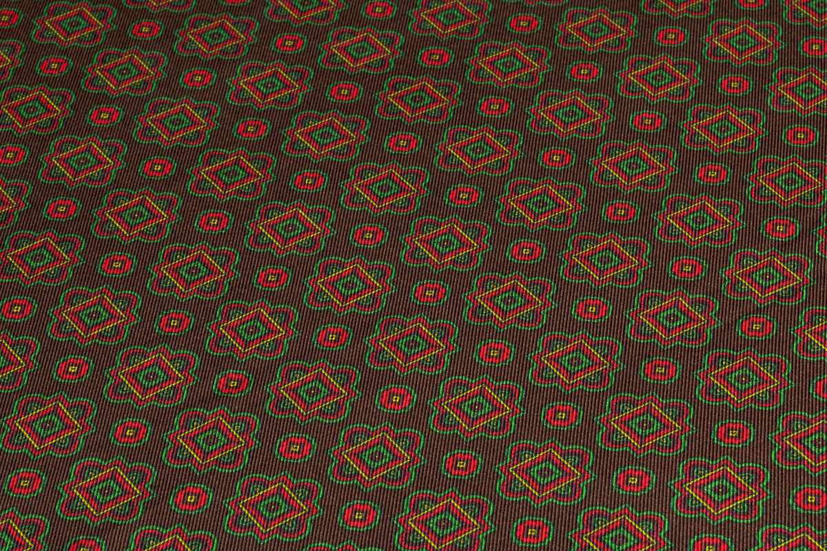 Foulard Medallion Italian Silk Twill - Brown / Green / Red
