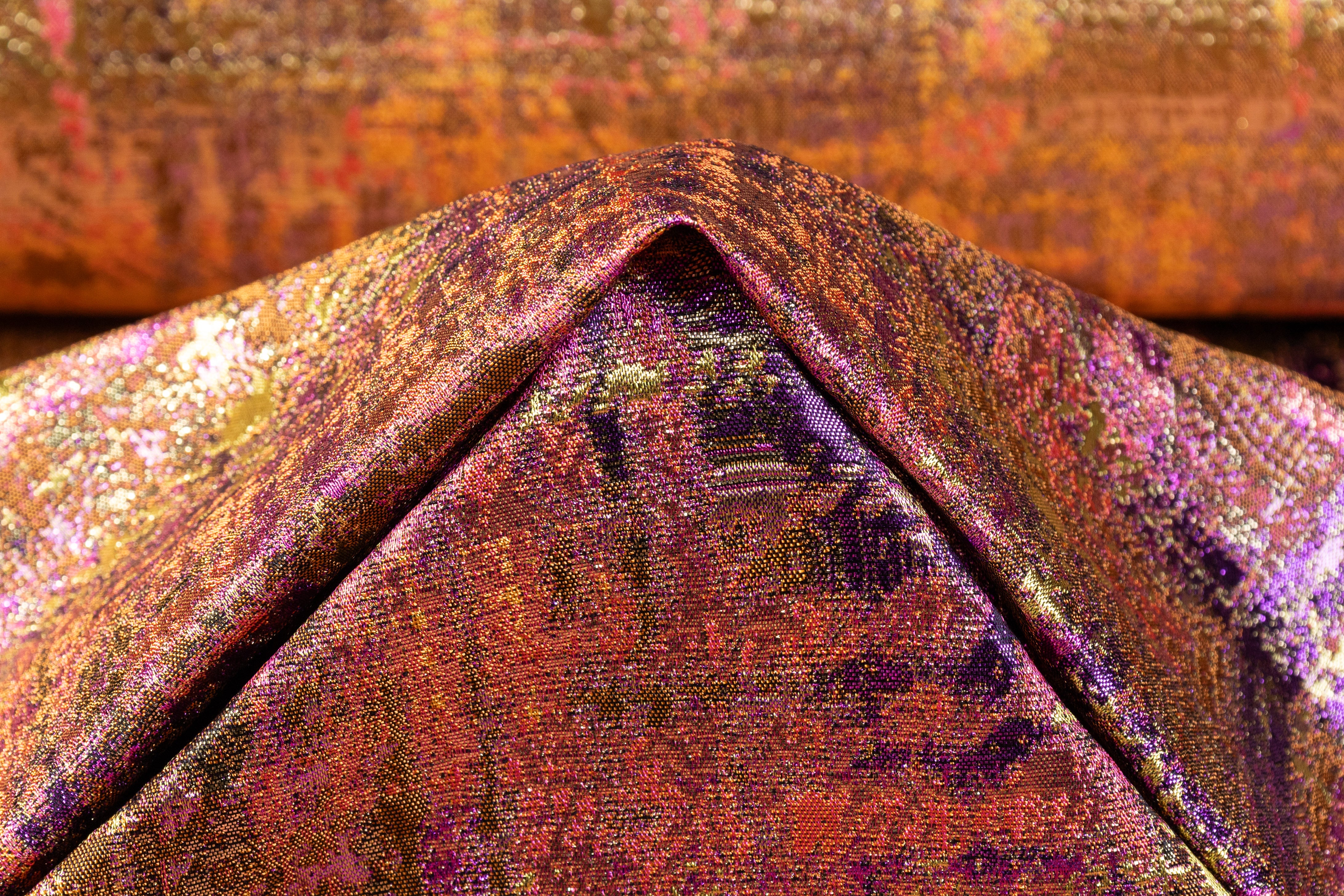 Checked Metallic Italian Brocade - Purple / Gold / Brown