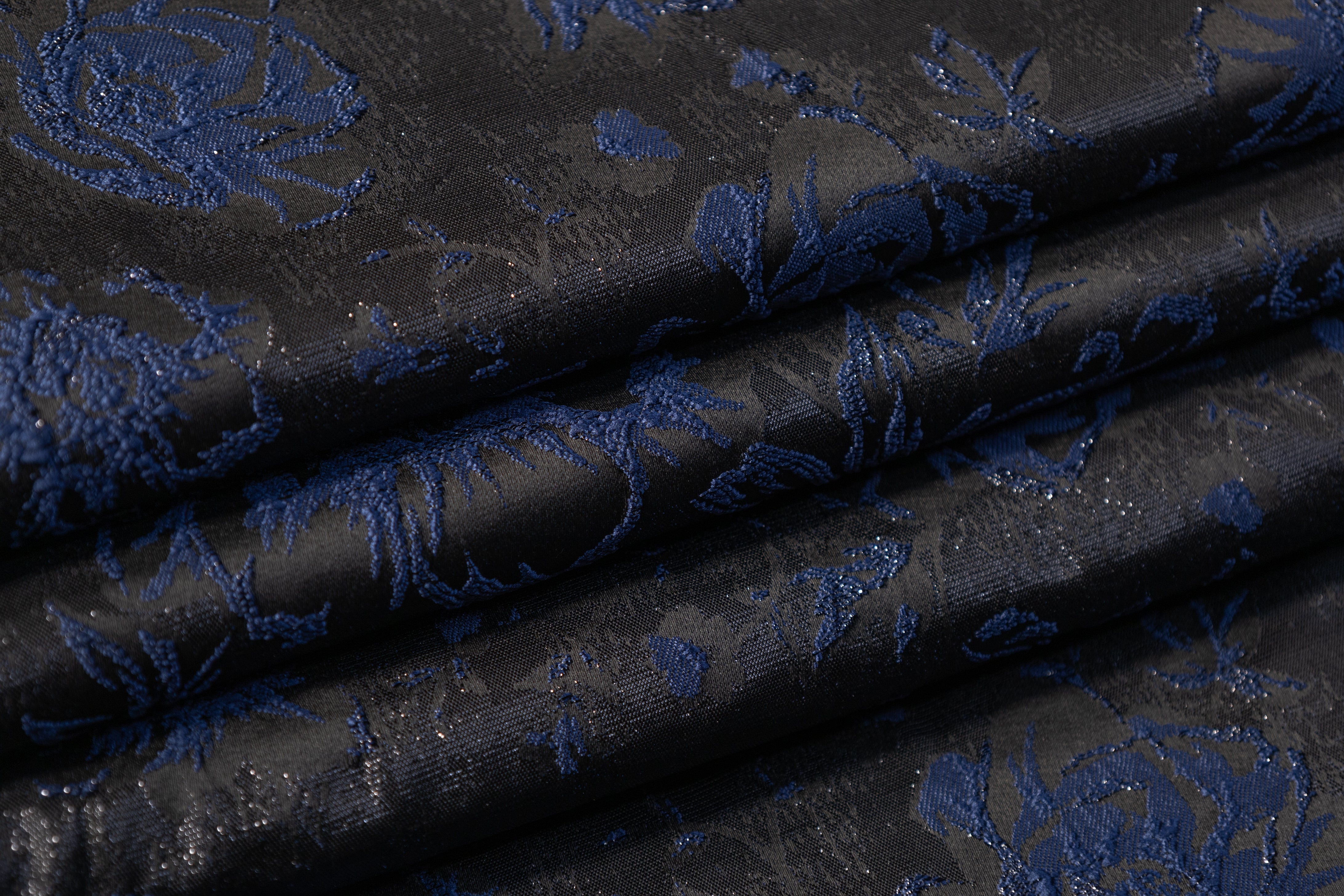 Floral Metallic Cloqué Brocade - Navy / Black