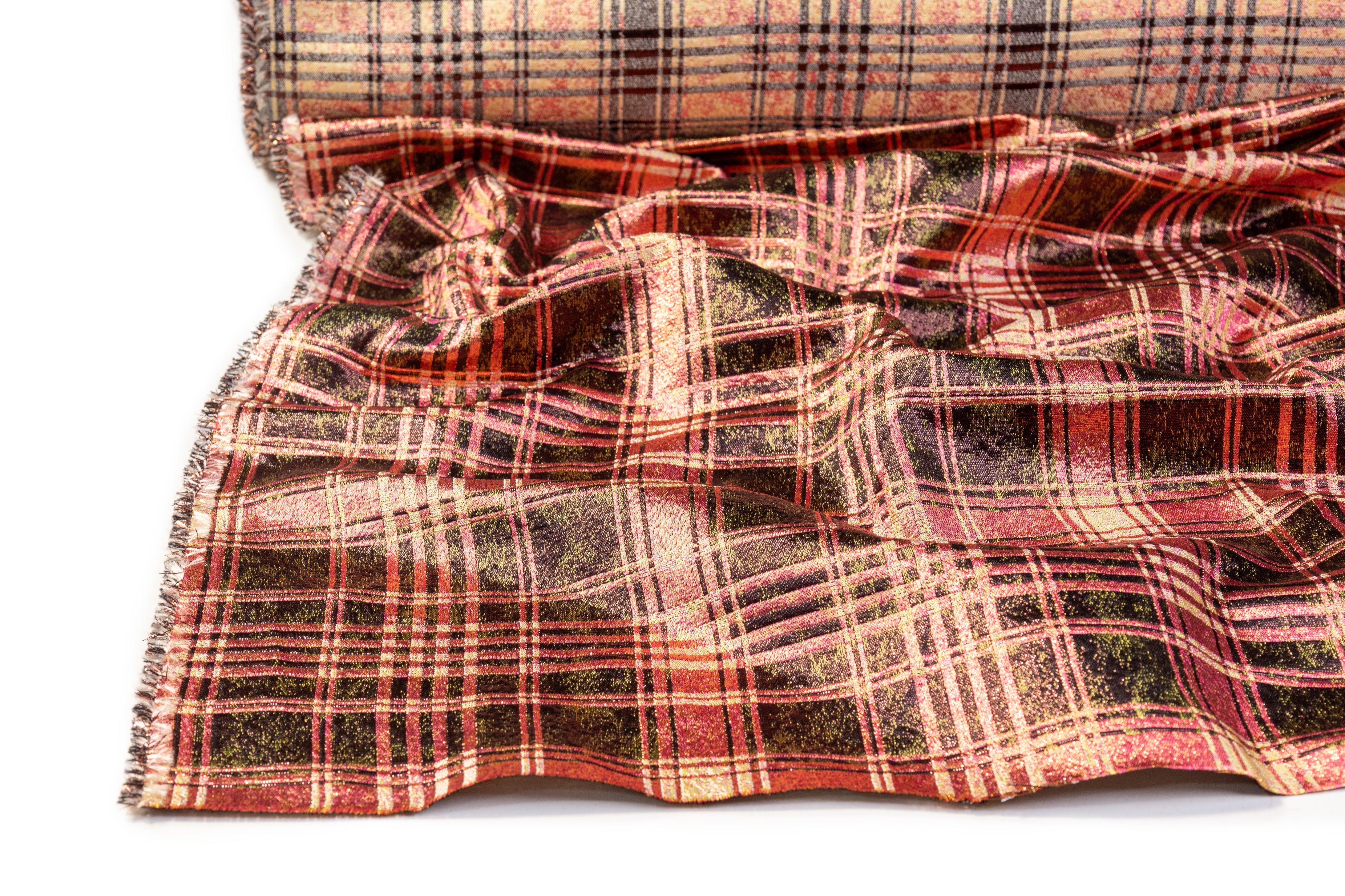 Checked Metallic Italian Brocade - Pink / Green / Bronze
