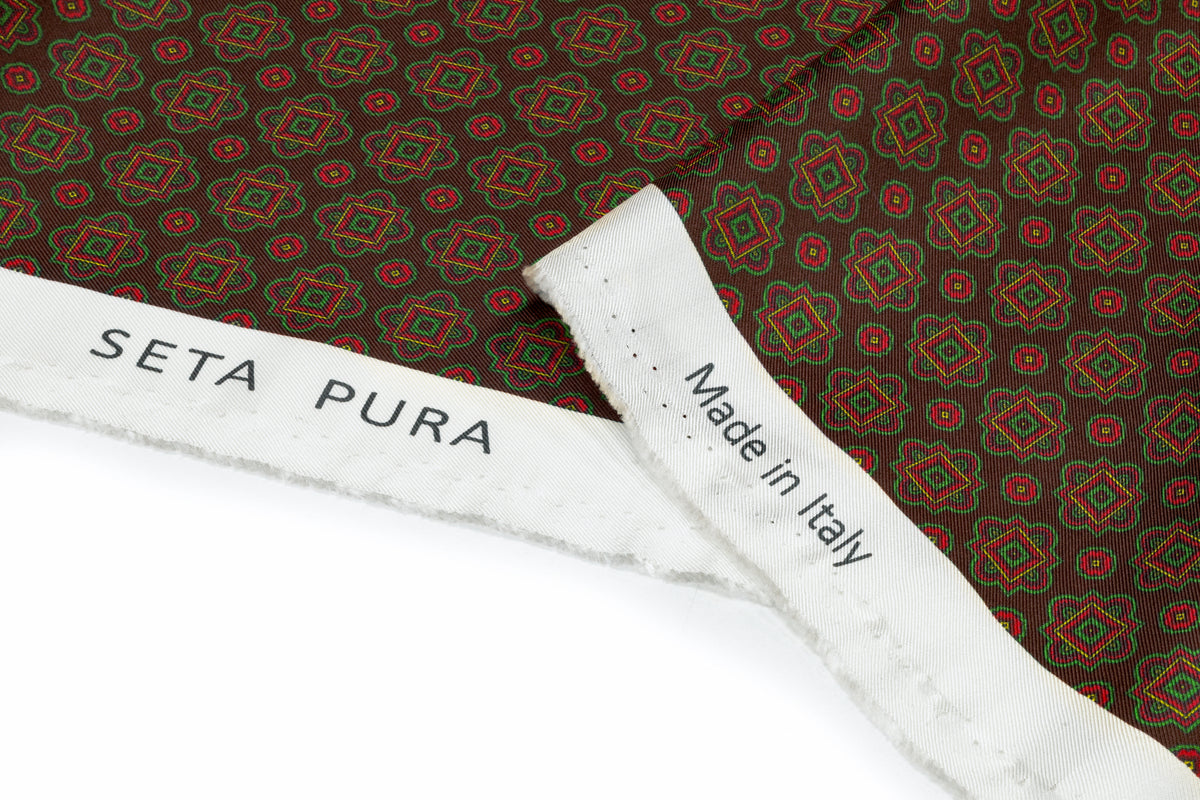 Foulard Medallion Italian Silk Twill - Brown / Green / Red