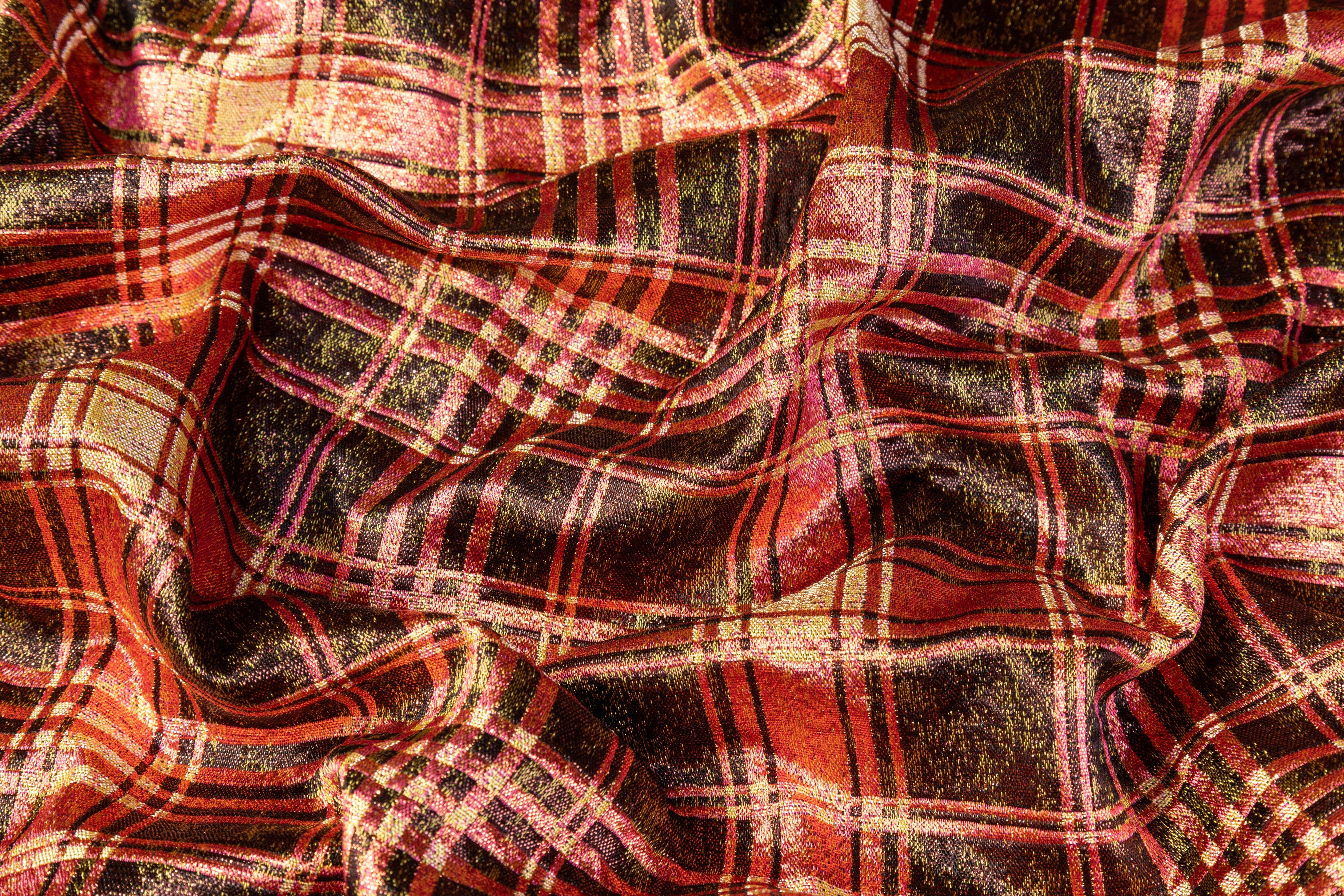 Checked Metallic Italian Brocade - Pink / Green / Bronze