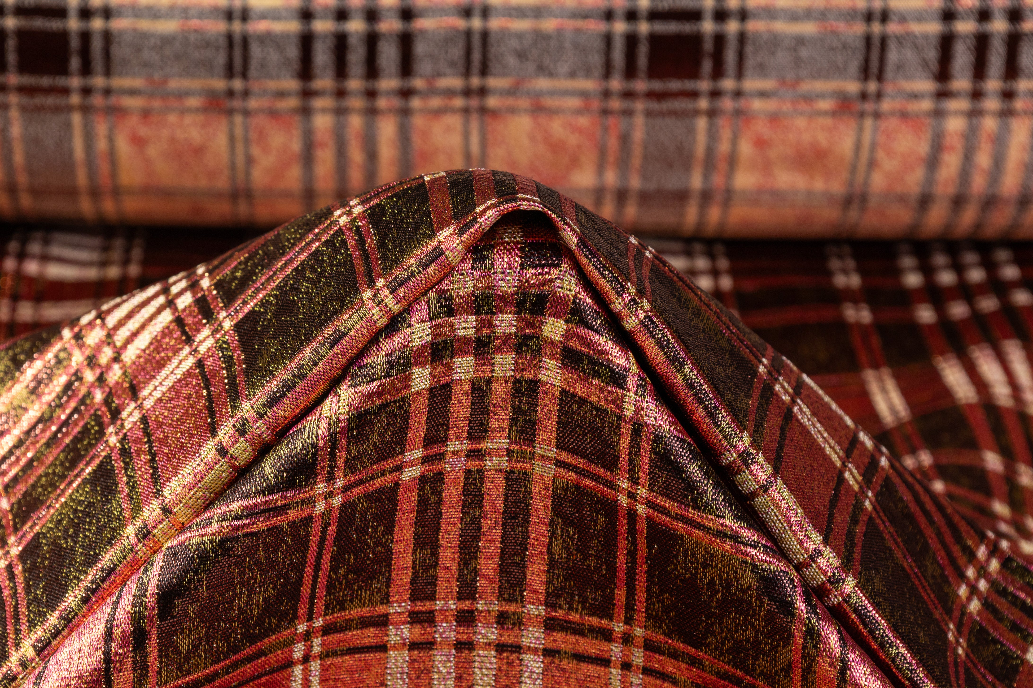 Checked Metallic Italian Brocade - Pink / Green / Bronze