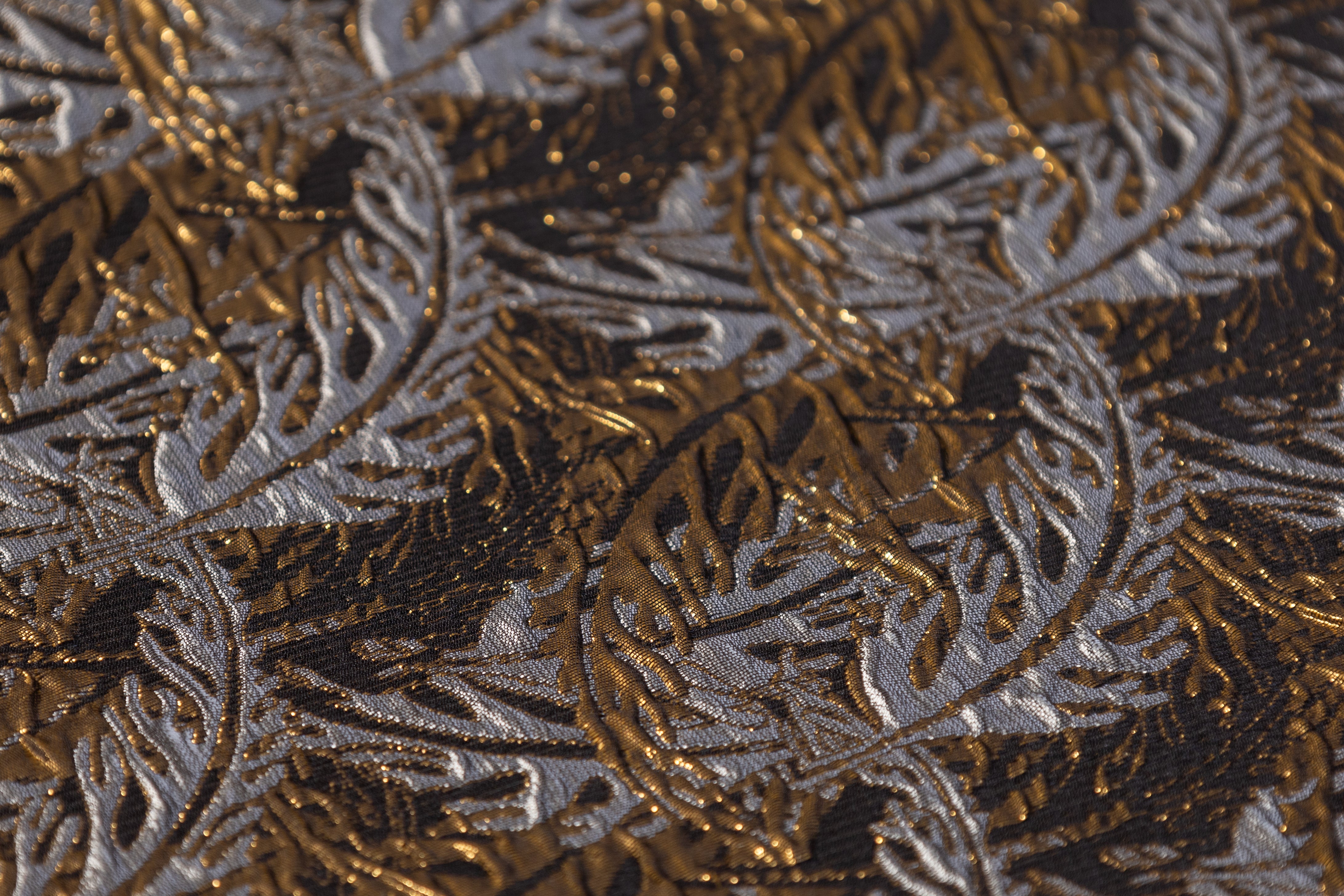 Floral Crushed Metallic Brocade - Antique Brass / Gray