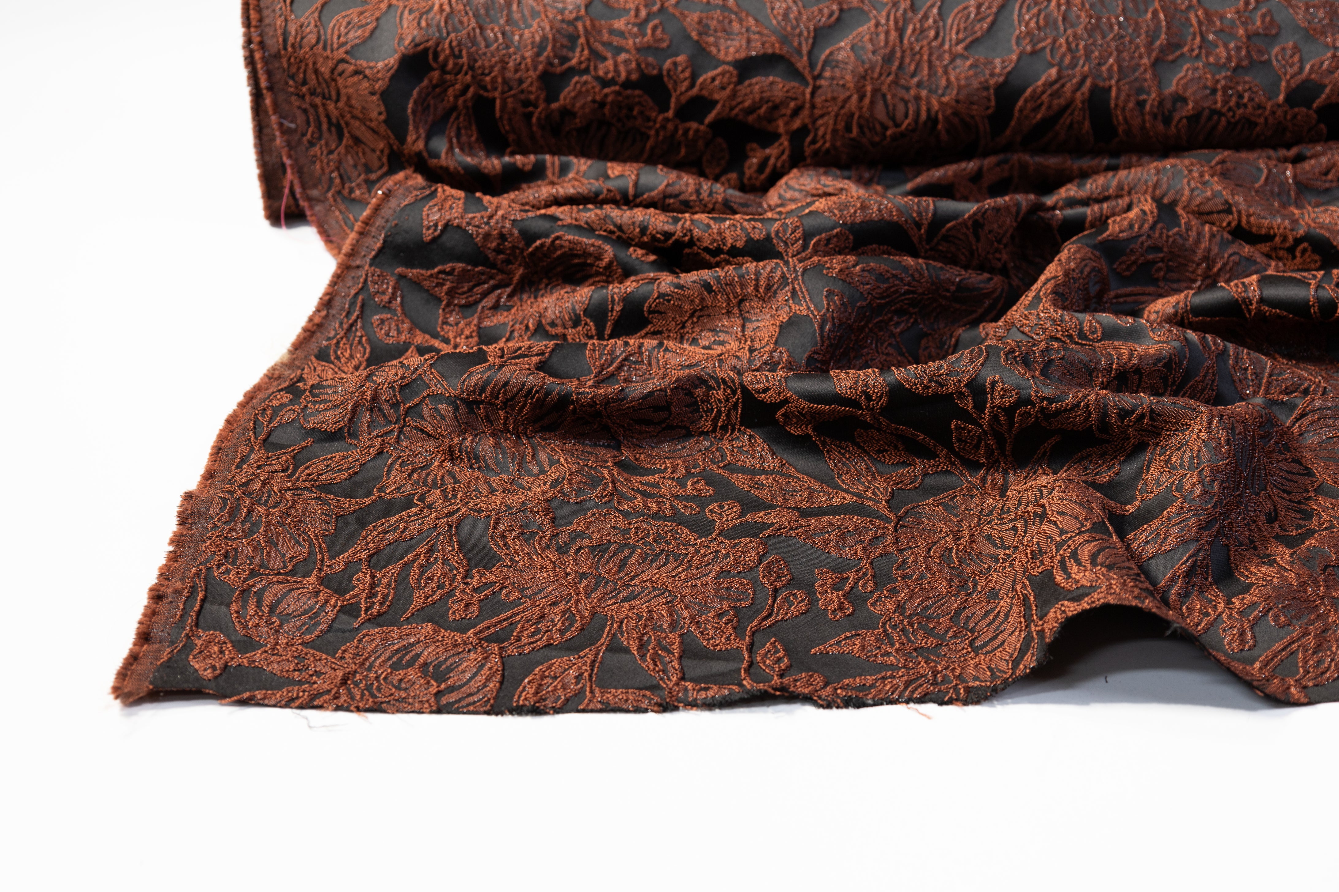 Floral Metallic Cloqué Brocade - Brown / Black