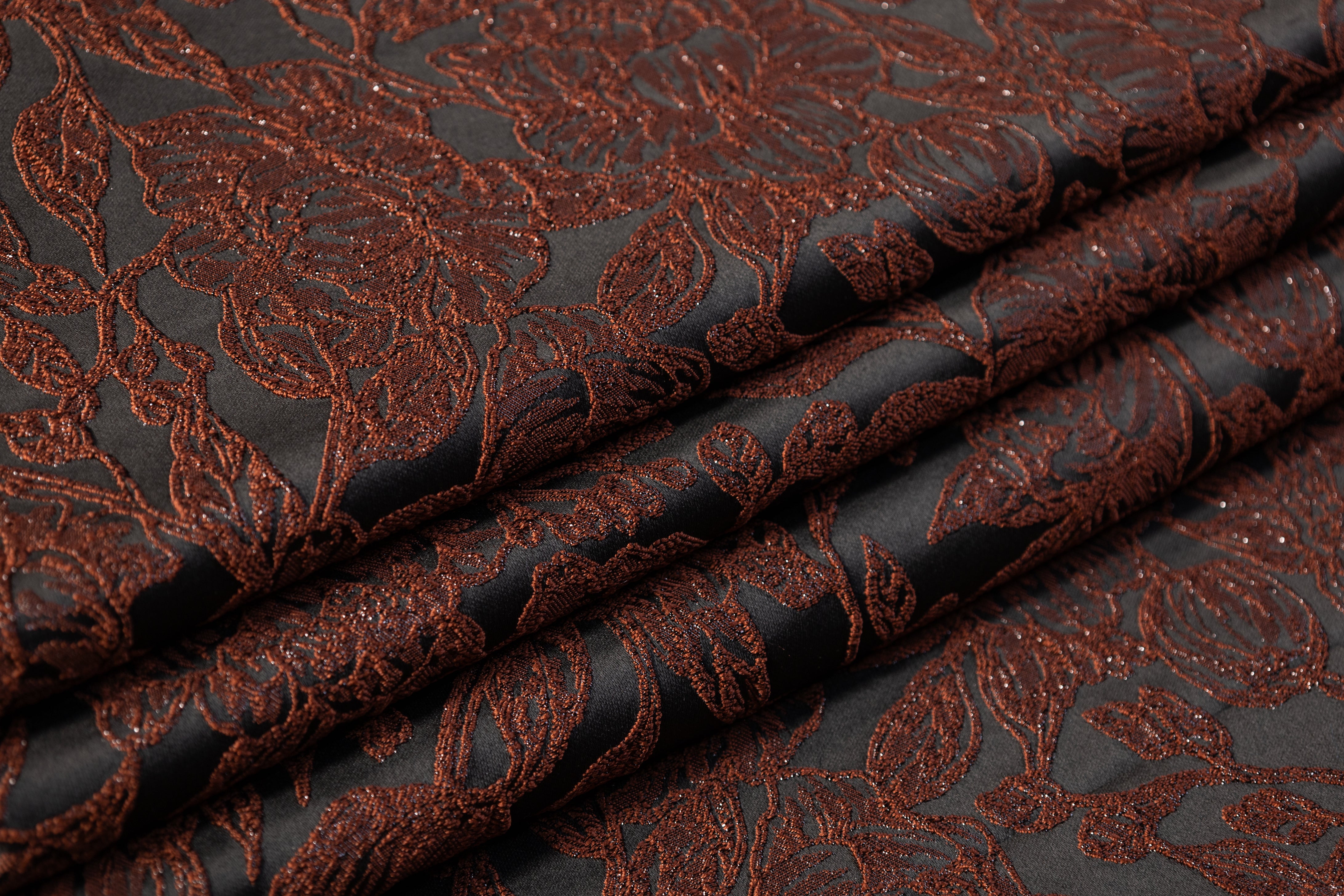 Floral Metallic Cloqué Brocade - Brown / Black