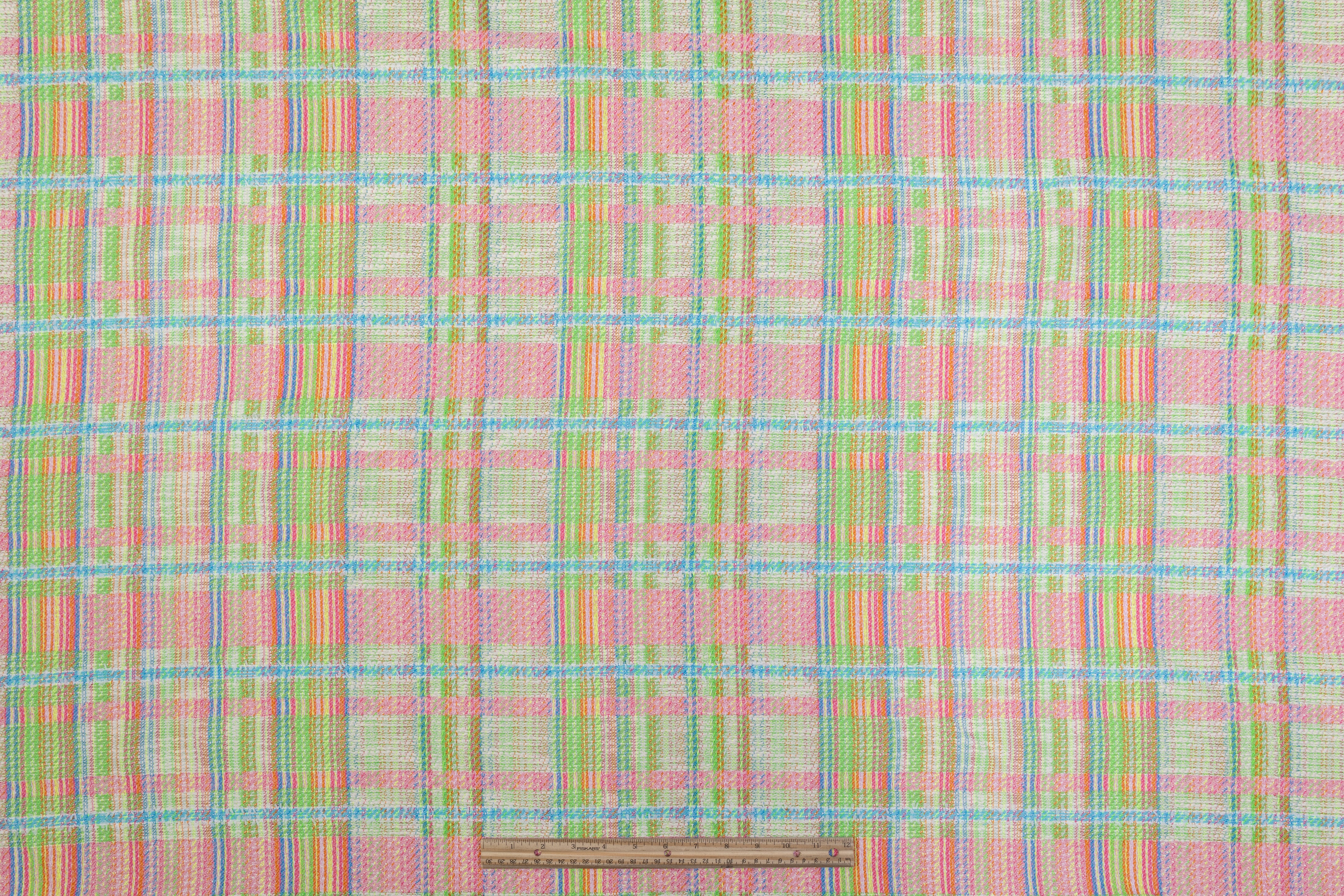 Checked Italian Cotton Blend Tweed - Pink / Green