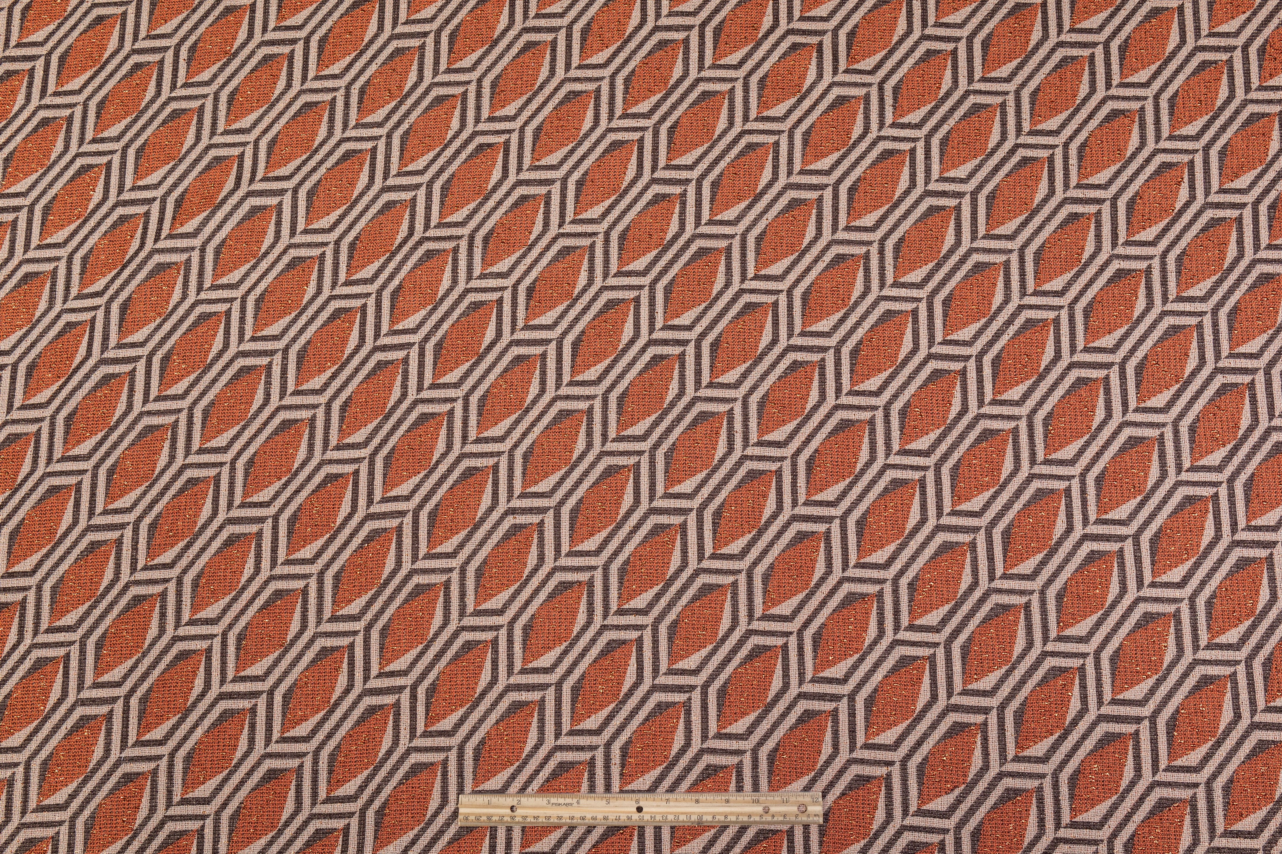Abstract Metallic Italian Tweed - Orange / Beige