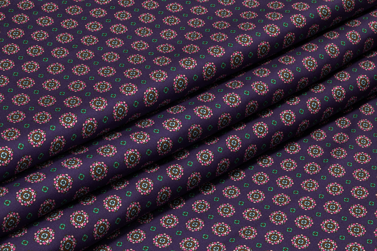 Foulard Medallion Italian Silk Twill - Purple / Green / Pink