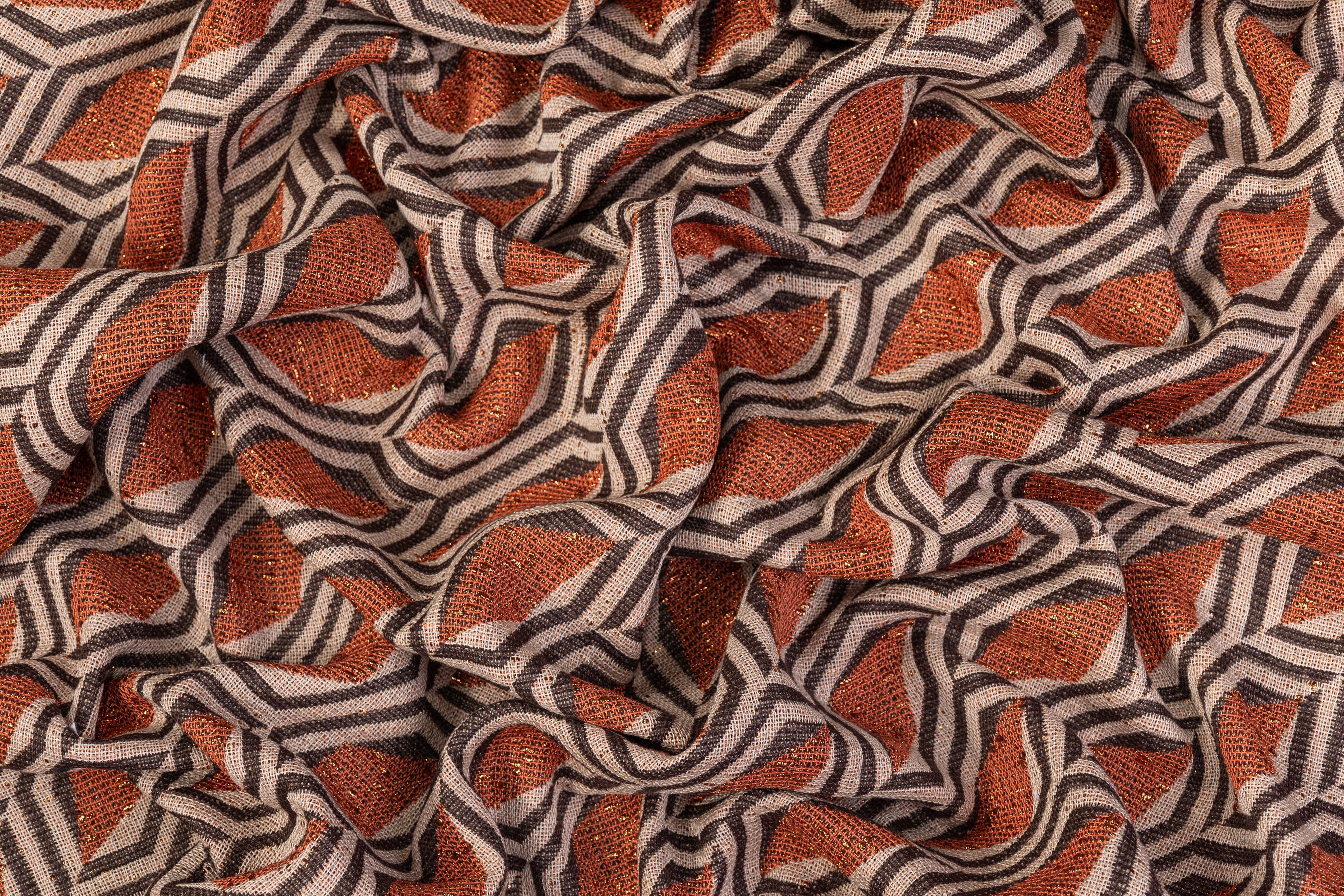 Abstract Metallic Italian Tweed - Orange / Beige