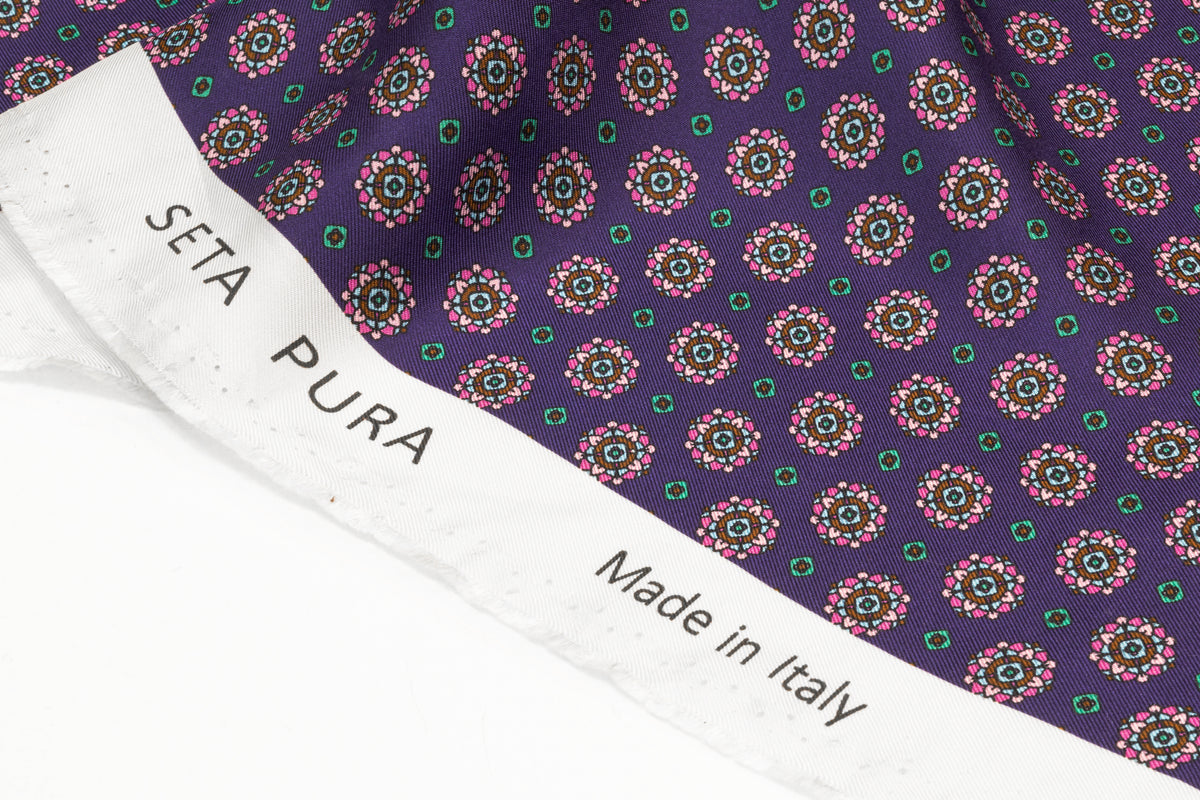 Foulard Medallion Italian Silk Twill - Purple / Green / Pink