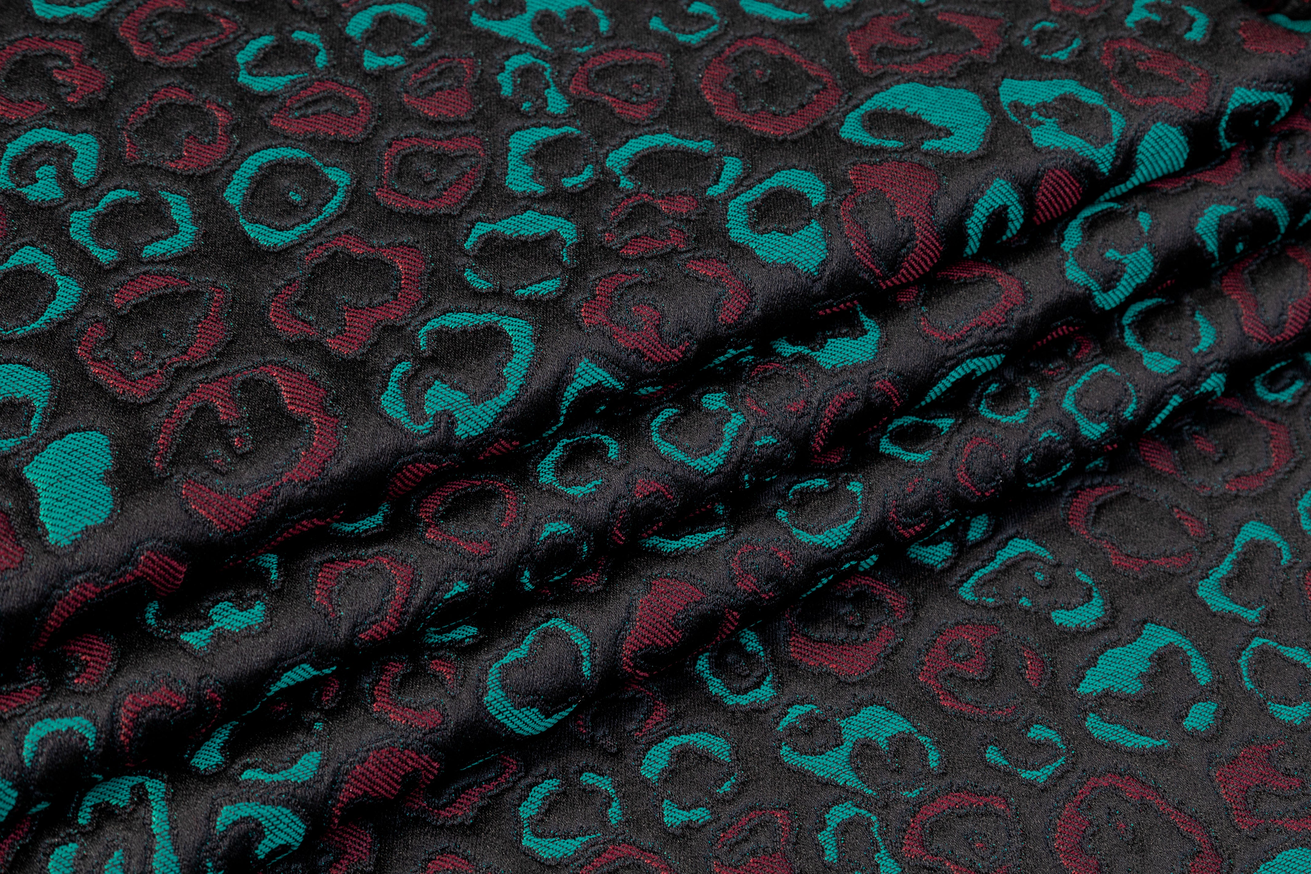 Cheetah Italian Brocade - Black / Teal / Burgundy