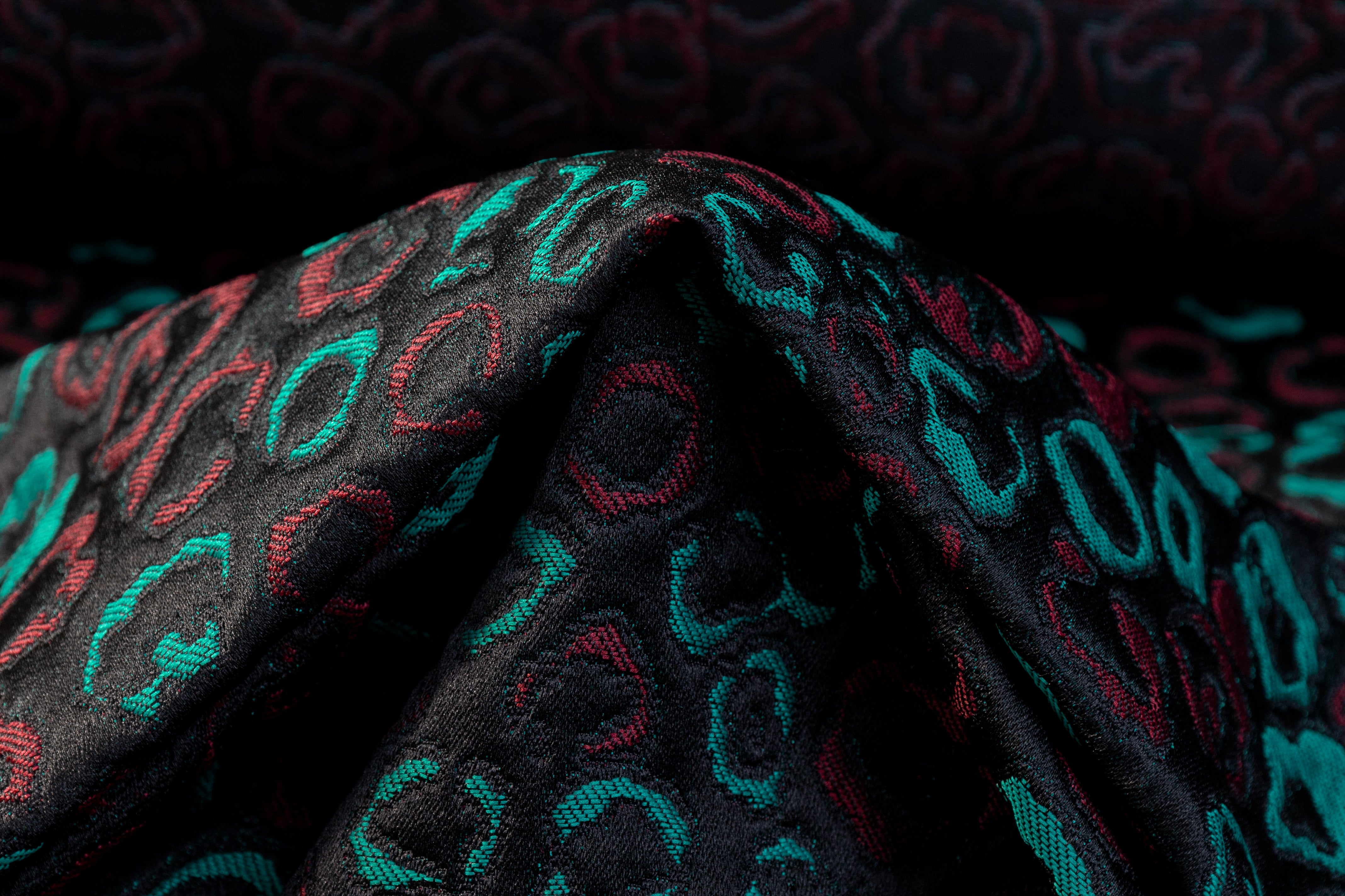 Cheetah Italian Brocade - Black / Teal / Burgundy