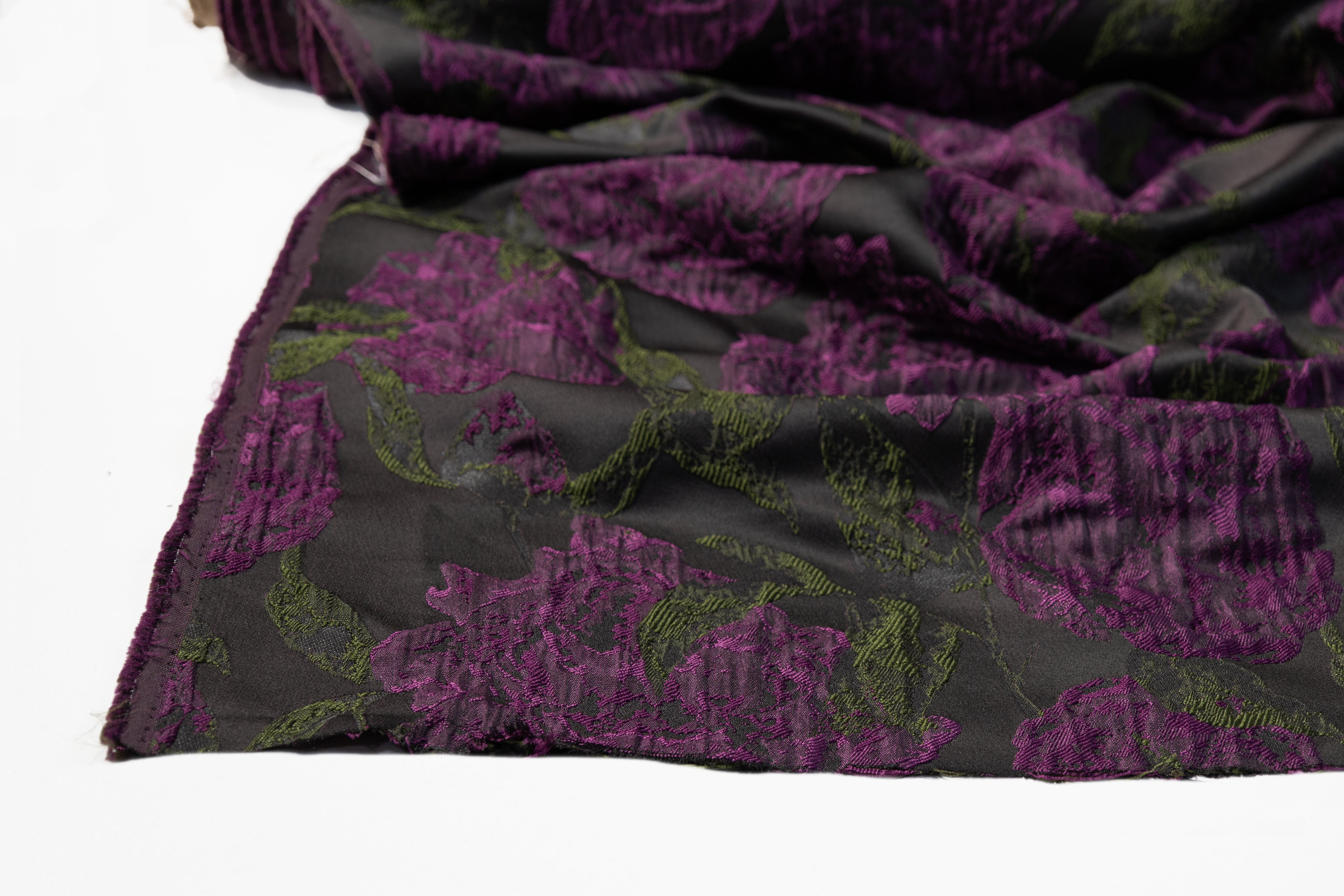 Crushed Floral Brocade - Purple / Green