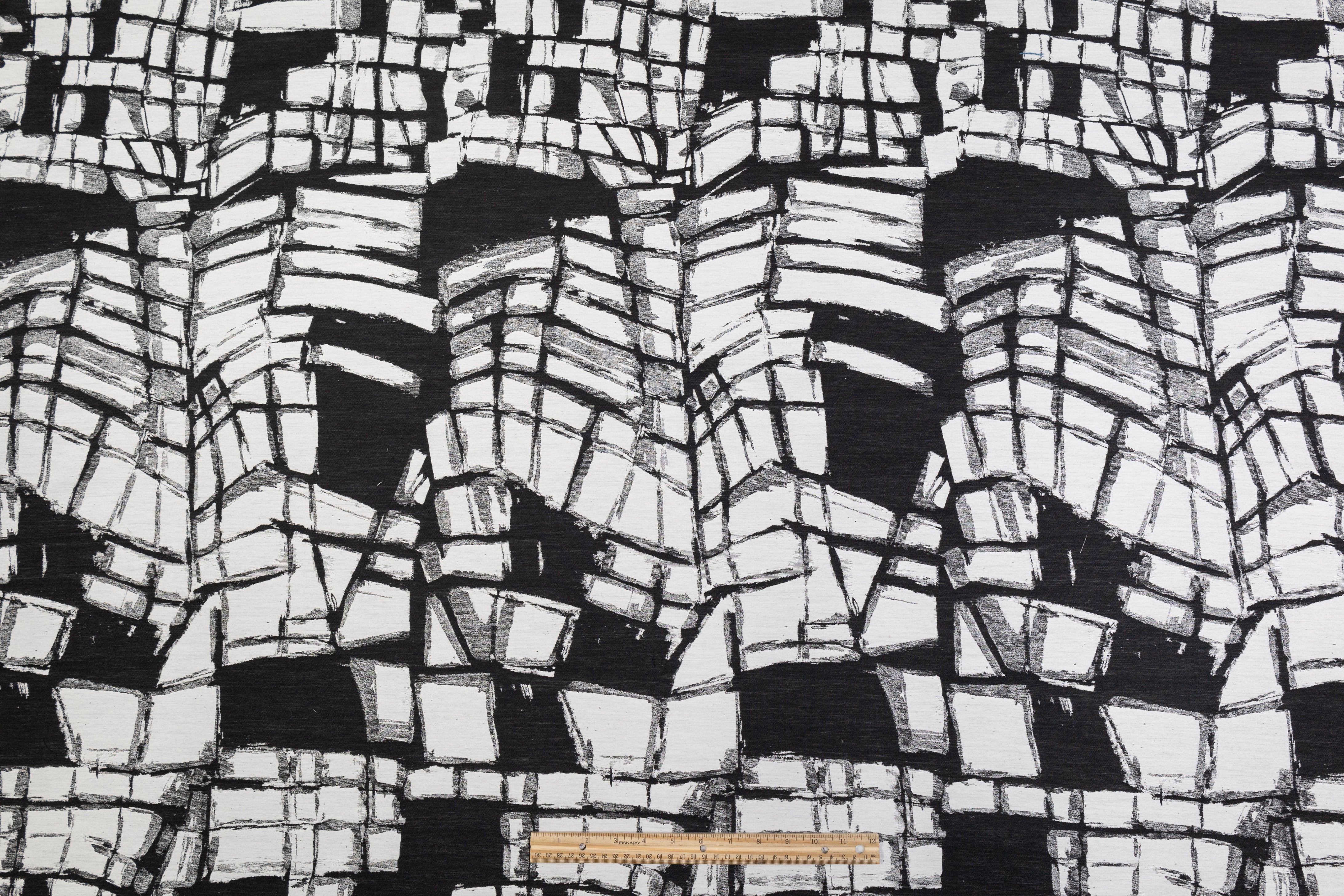Abstract Italian Silk Blend Brocade - Black / White