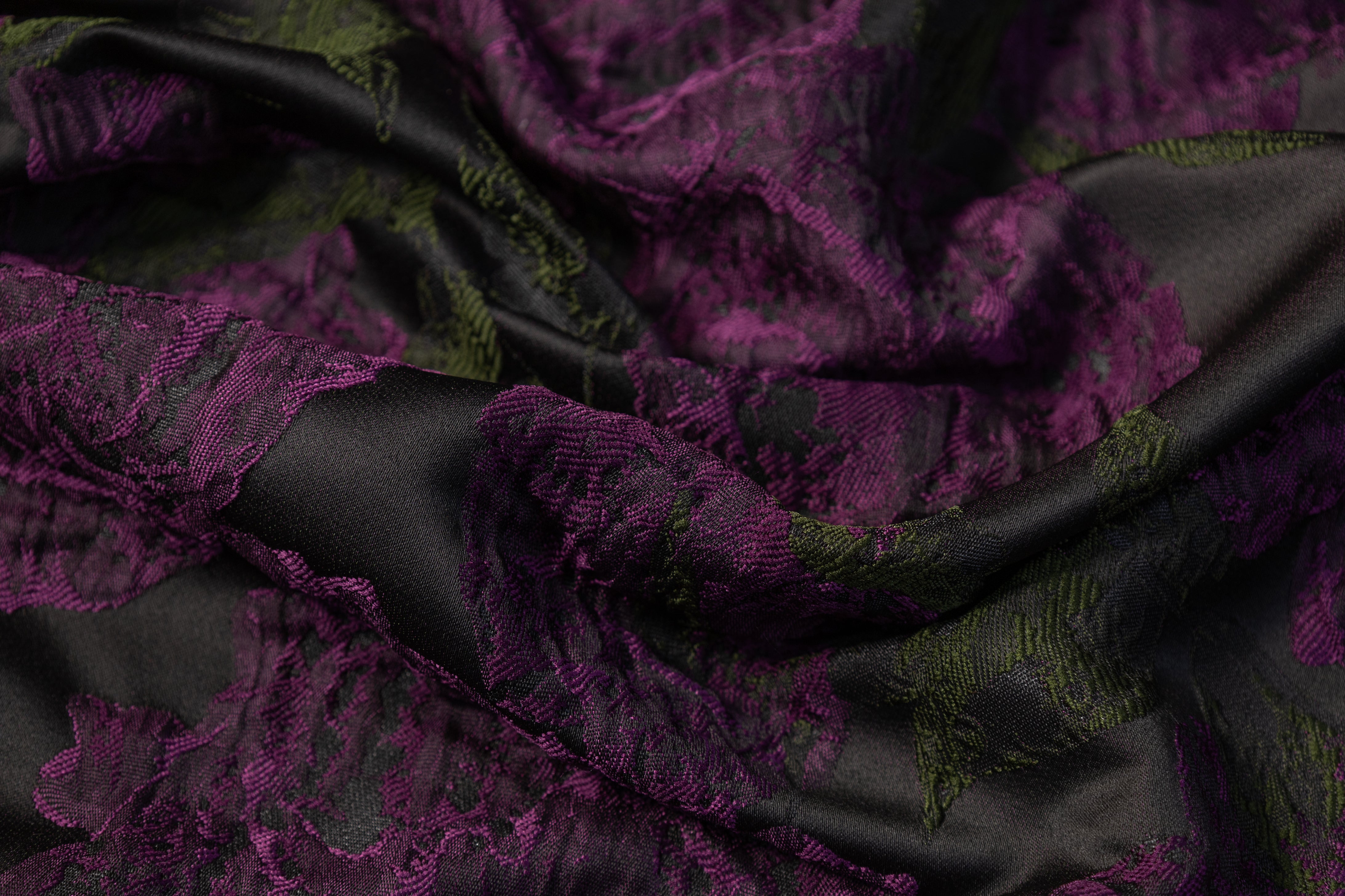 Crushed Floral Brocade - Purple / Green