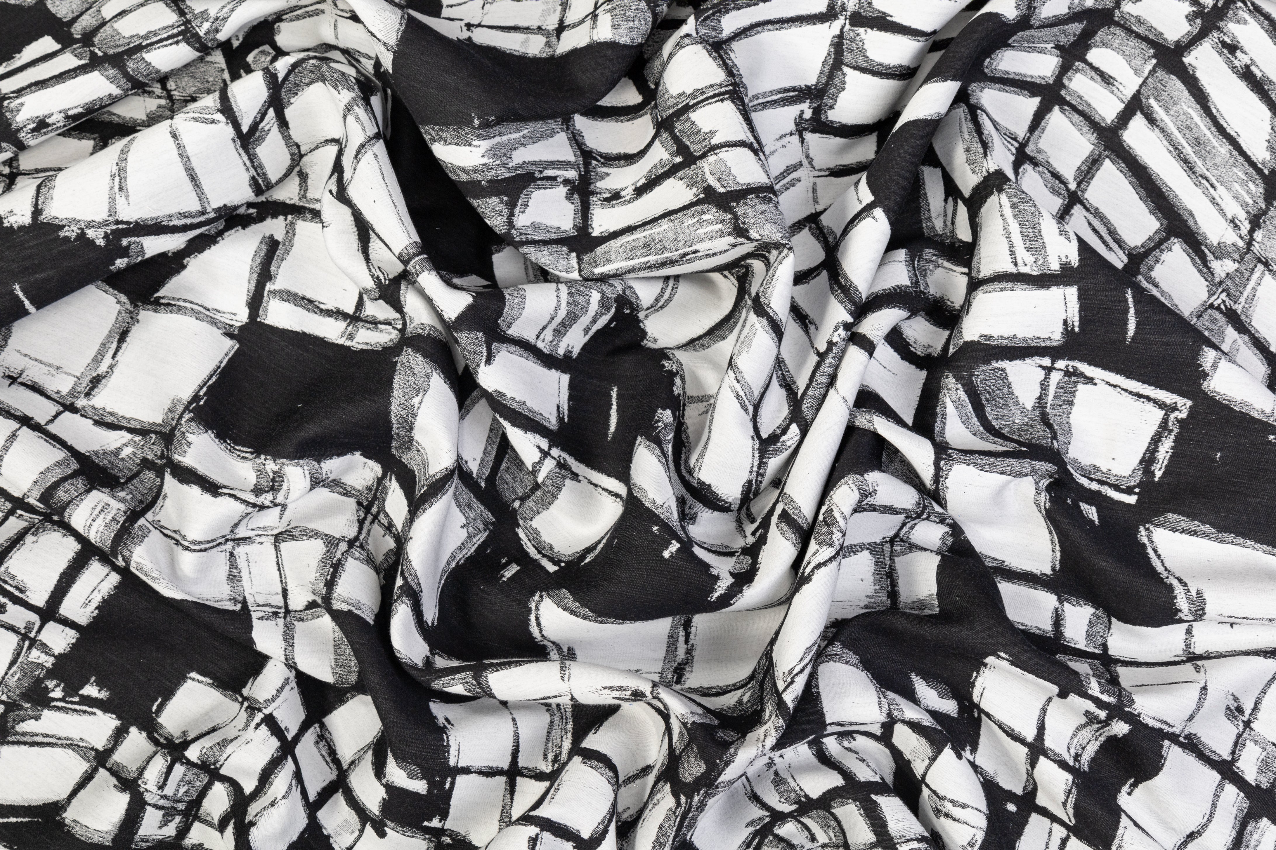 Abstract Italian Silk Blend Brocade - Black / White