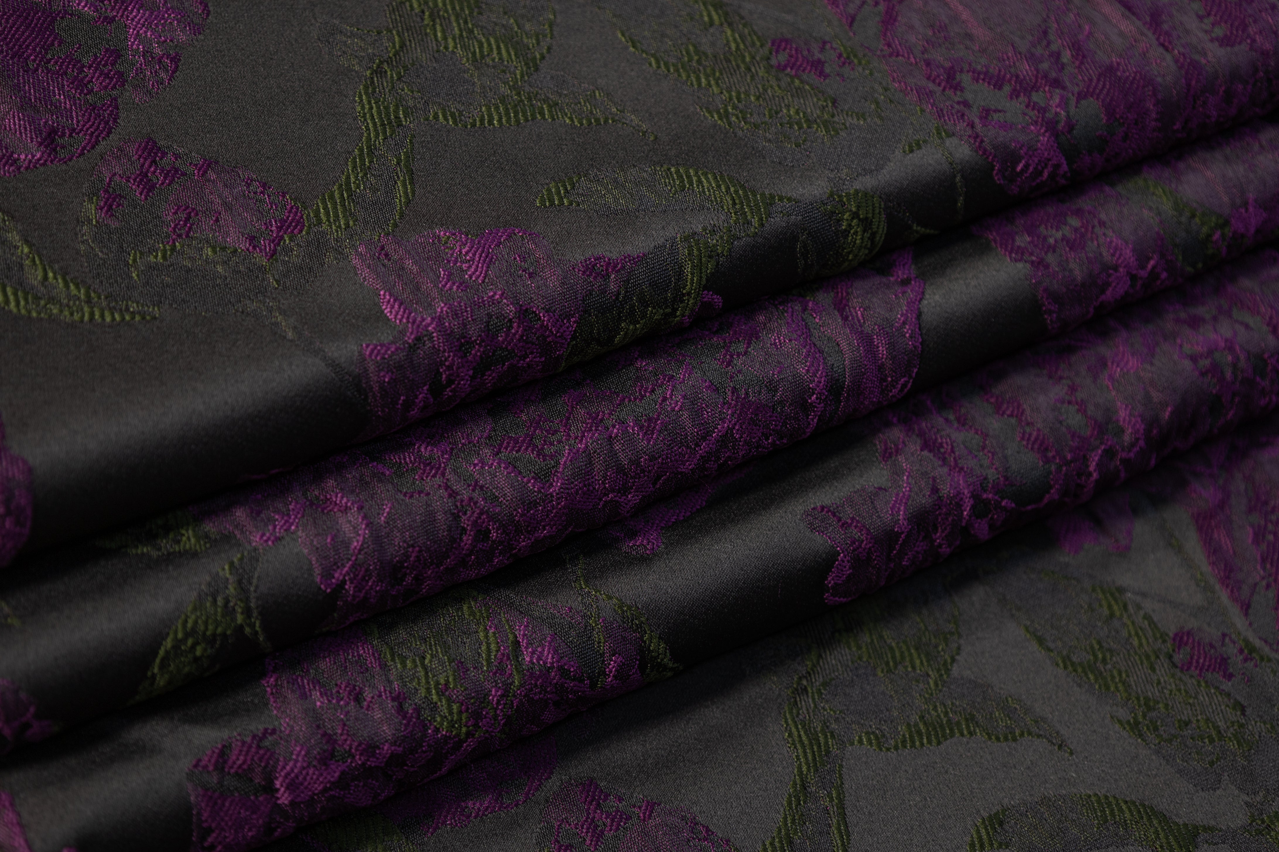 Crushed Floral Brocade - Purple / Green
