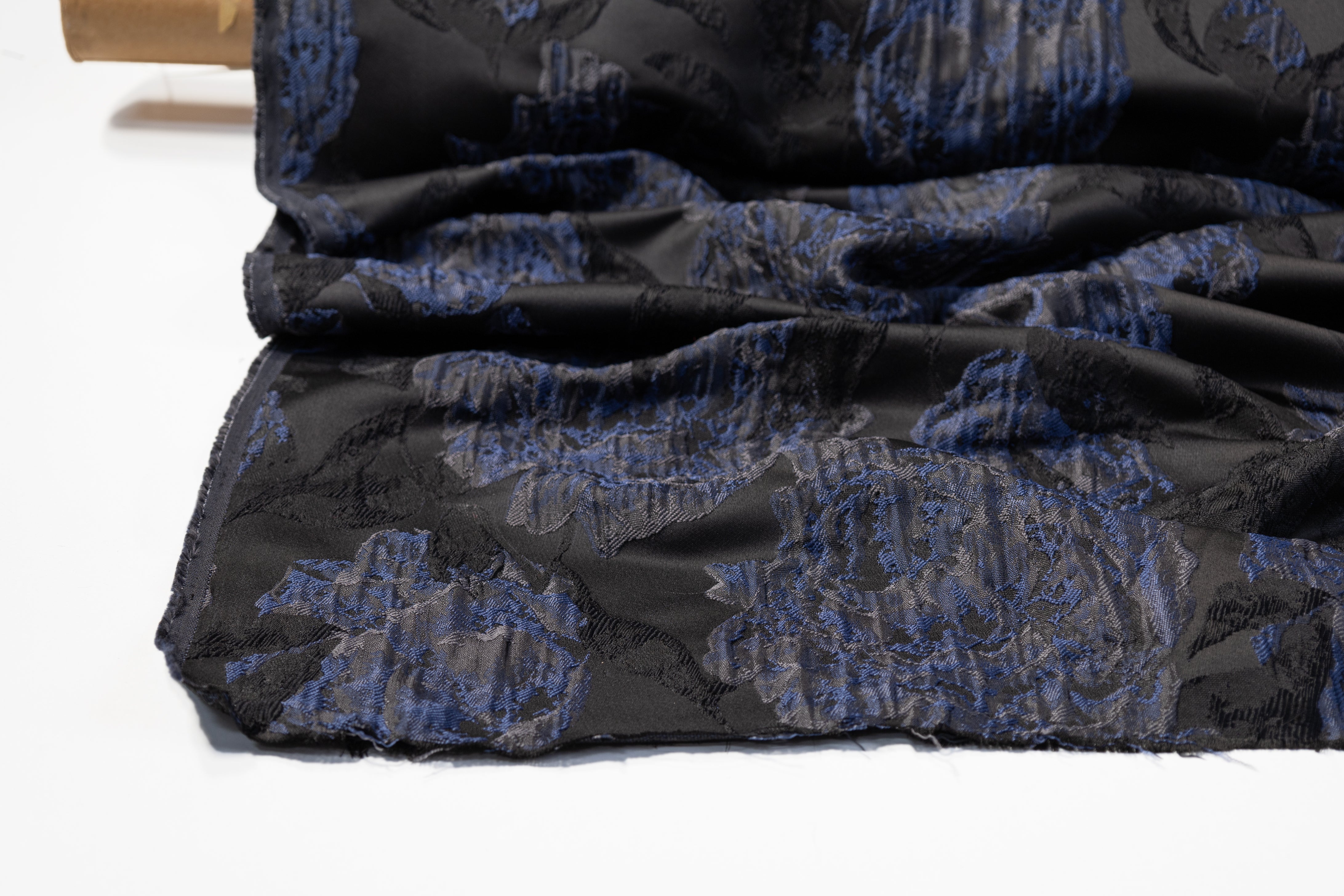 Crushed Floral Brocade - Blue / Black