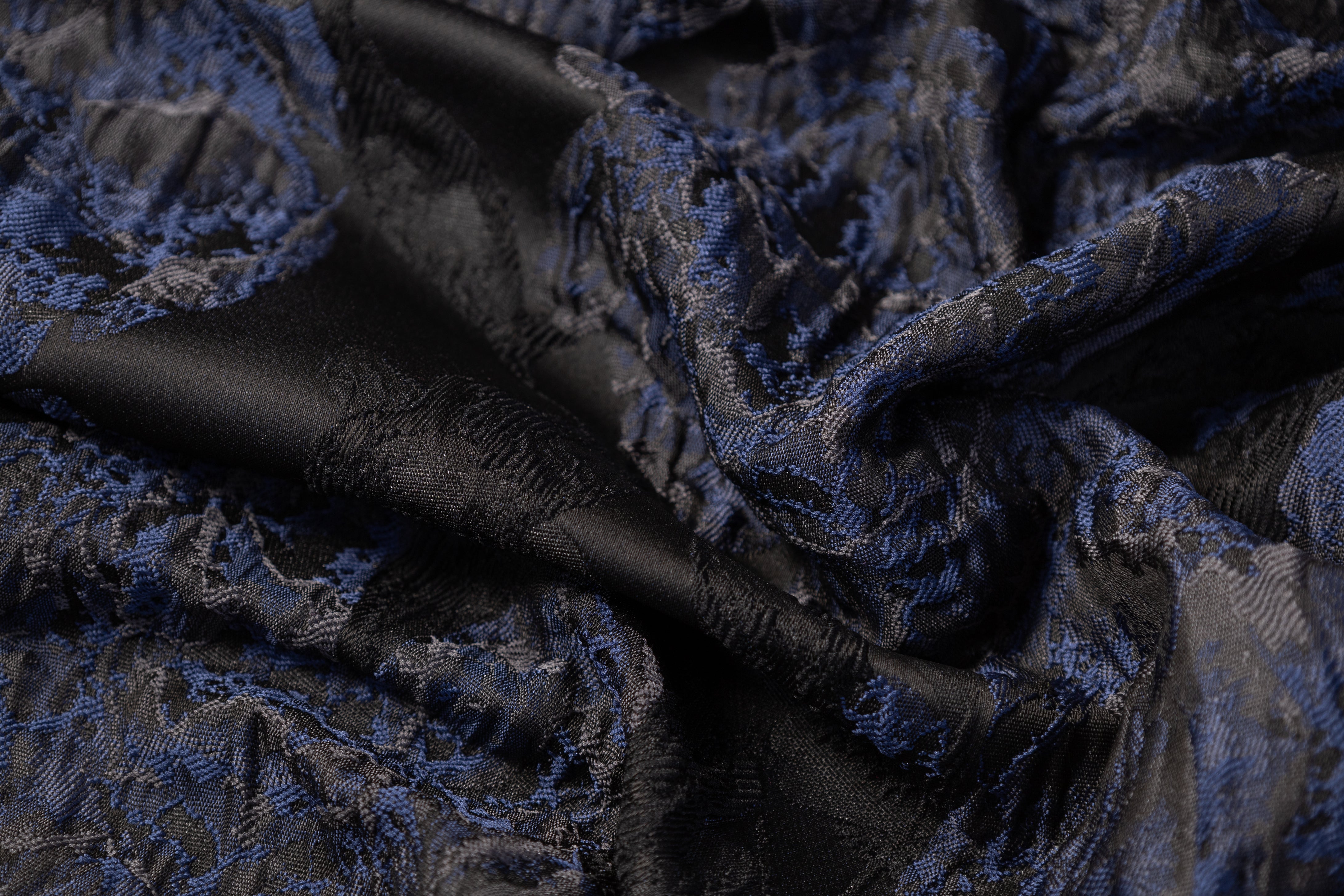 Crushed Floral Brocade - Blue / Black