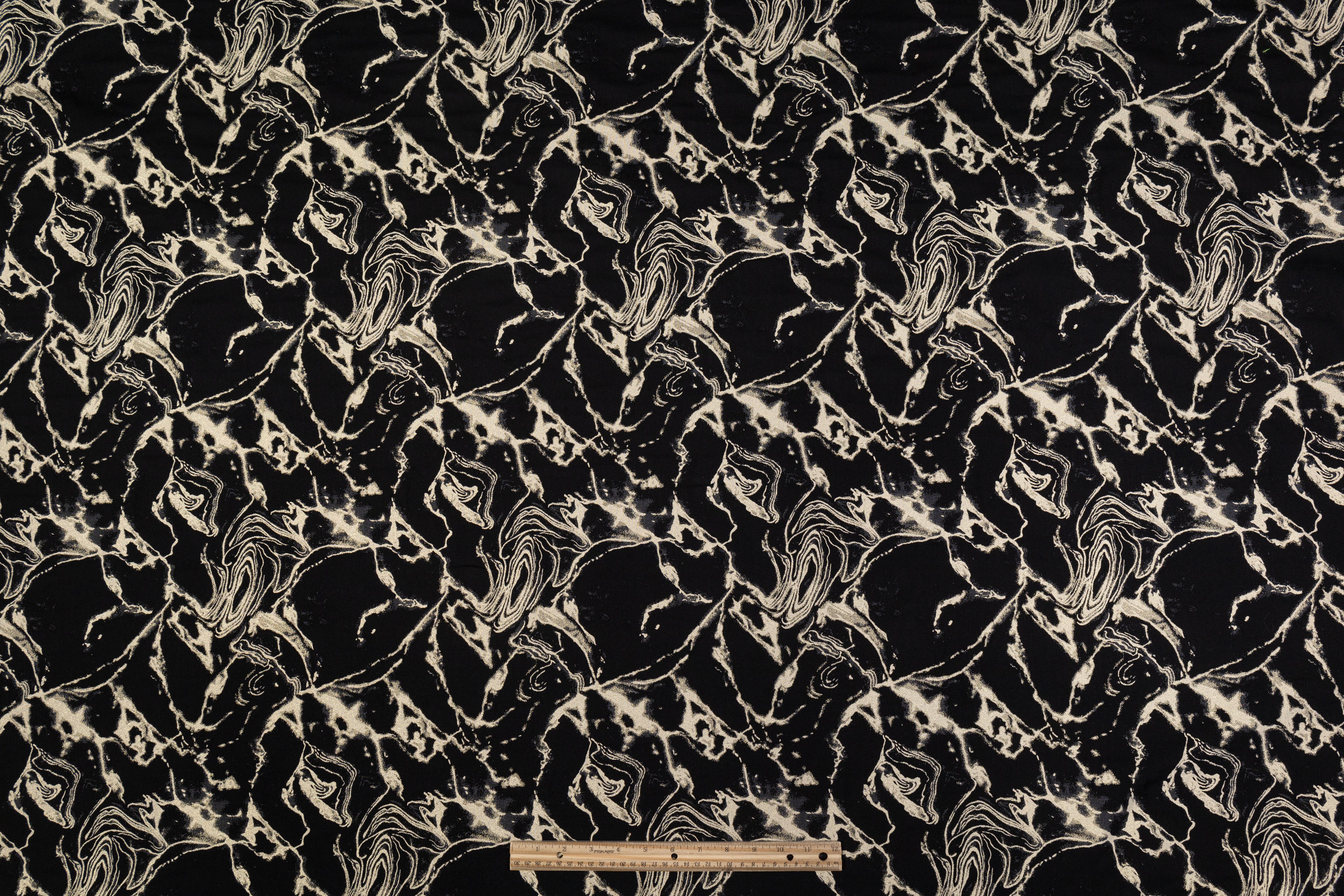 Abstract Metallic Italian Cotton Blend Brocade - Black / Beige