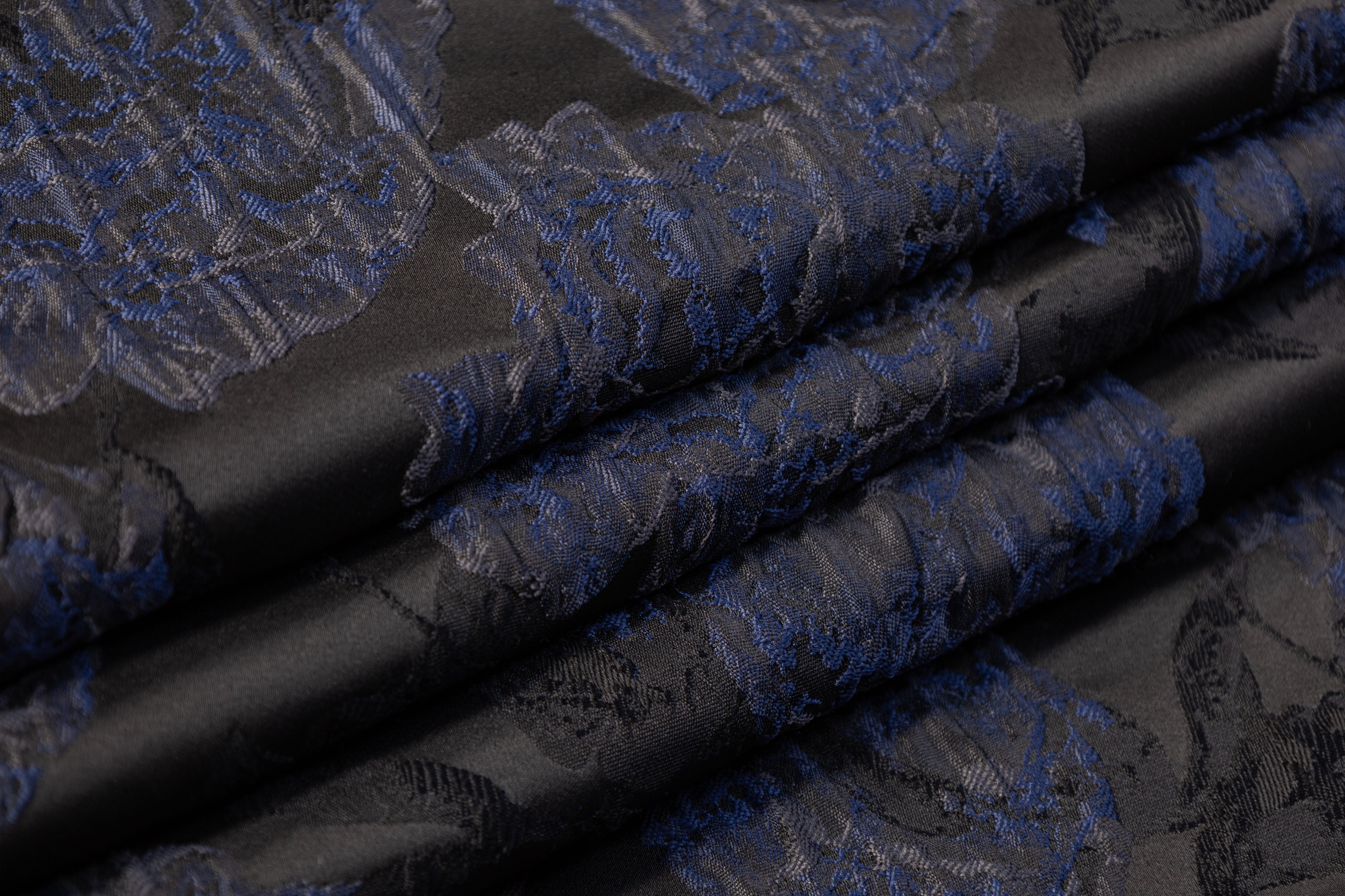 Crushed Floral Brocade - Blue / Black