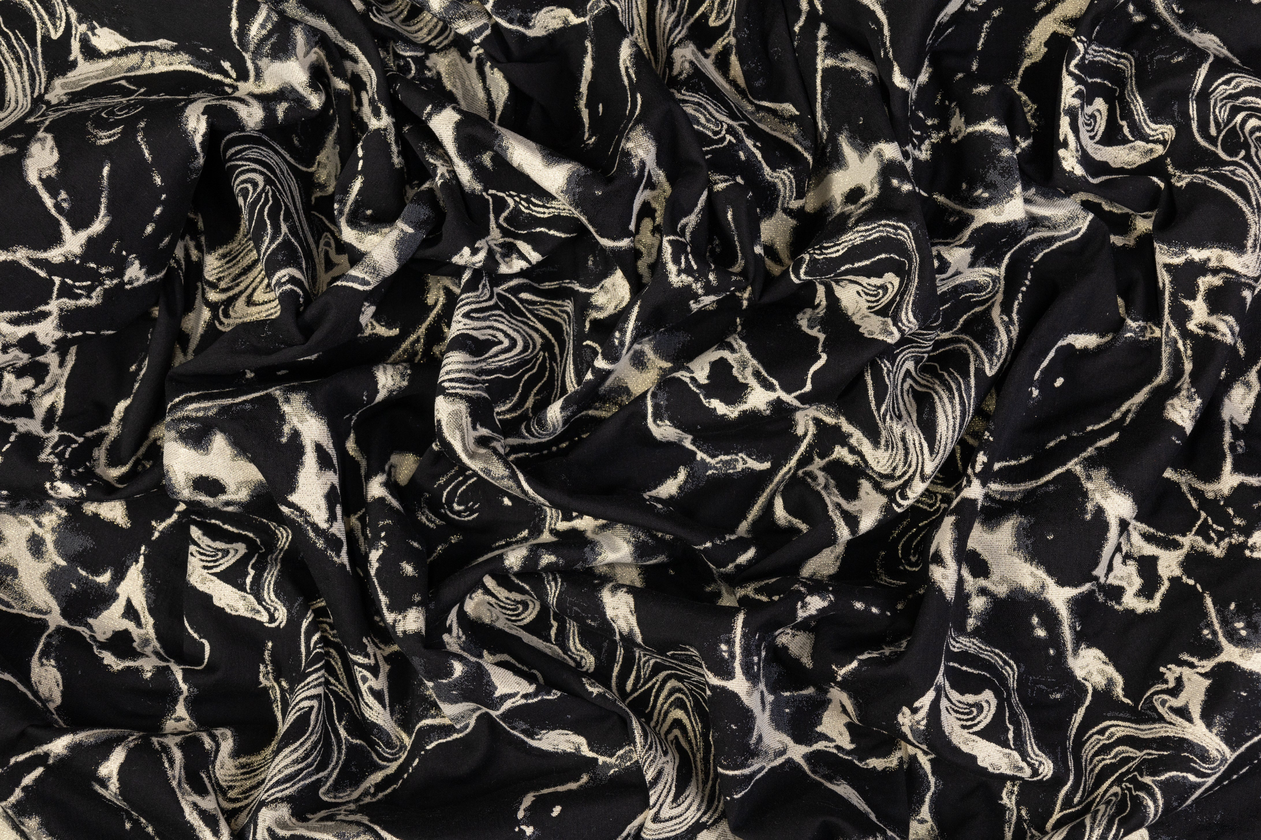 Abstract Metallic Italian Cotton Blend Brocade - Black / Beige