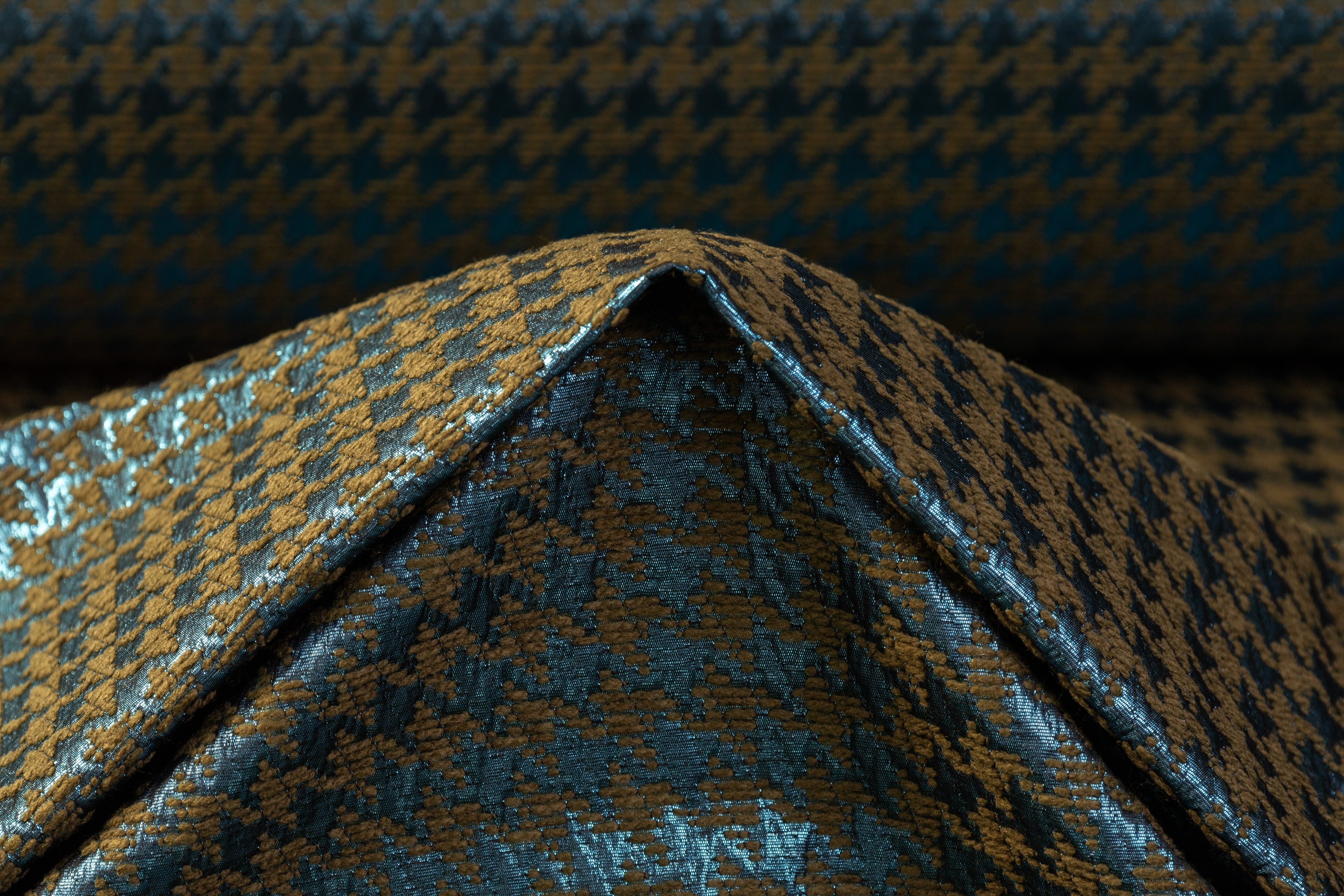 Houndstooth Metallic Italian Chenille Brocade - Green / Blue