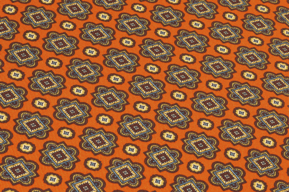 Foulard Medallion Italian Silk Twill - Burnt Orange
