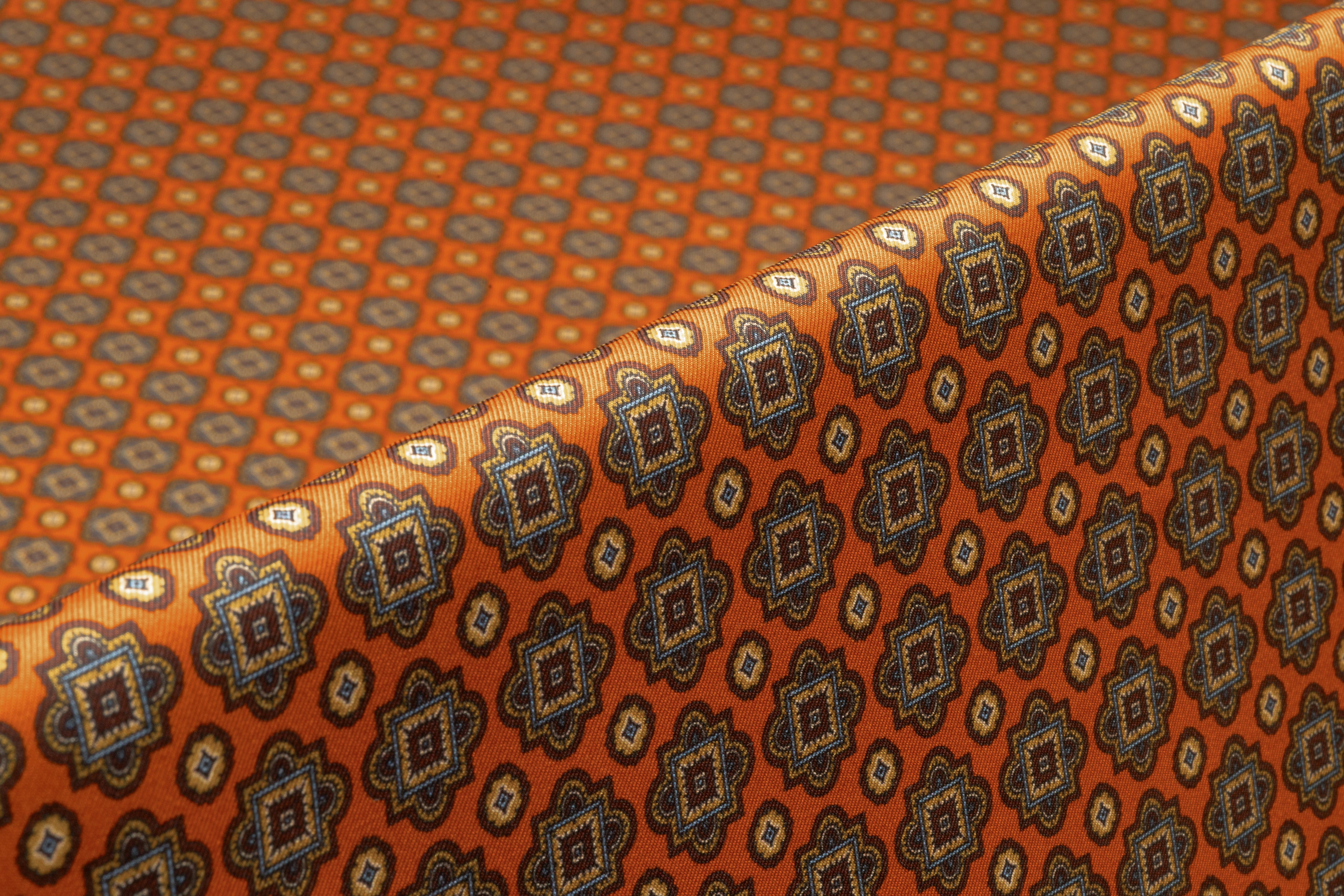 Foulard Medallion Italian Silk Twill - Burnt Orange