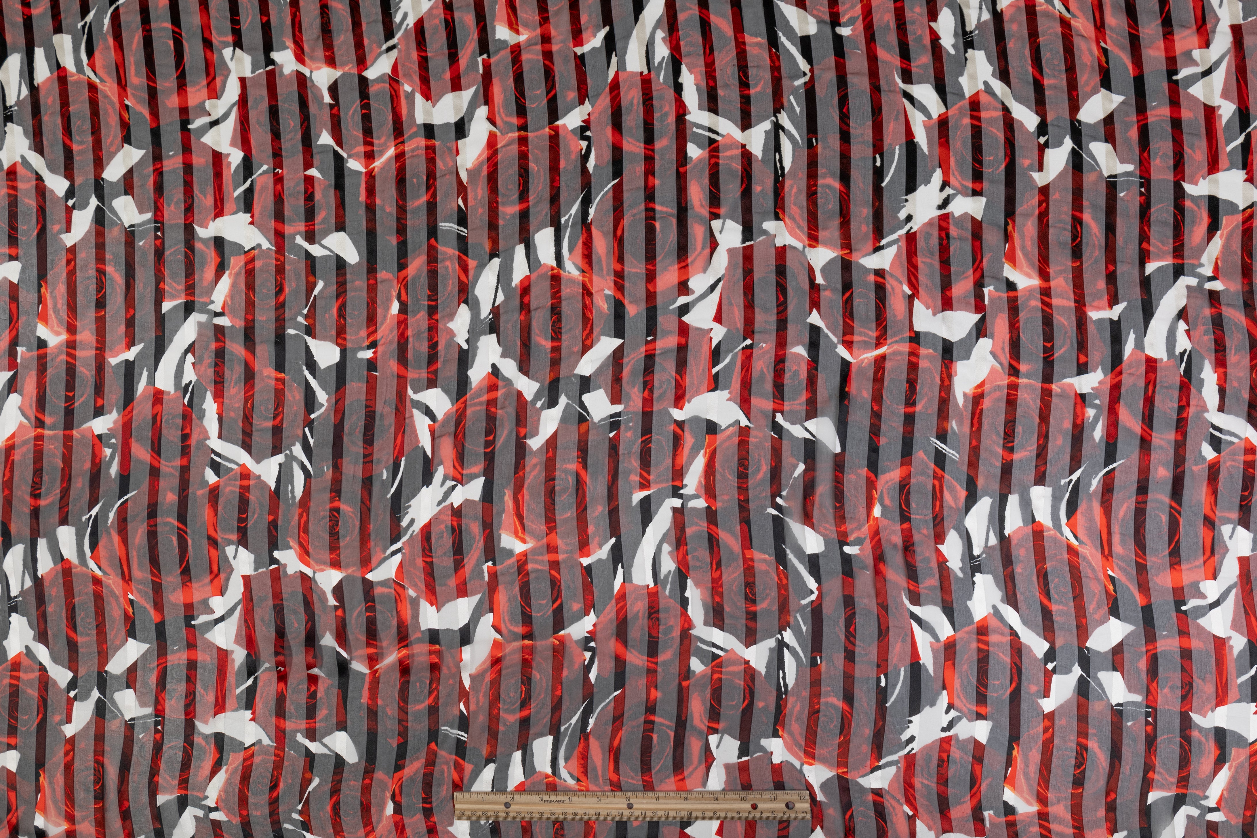 Floral Italian Silk Chiffon Burnout - Red / Black / White