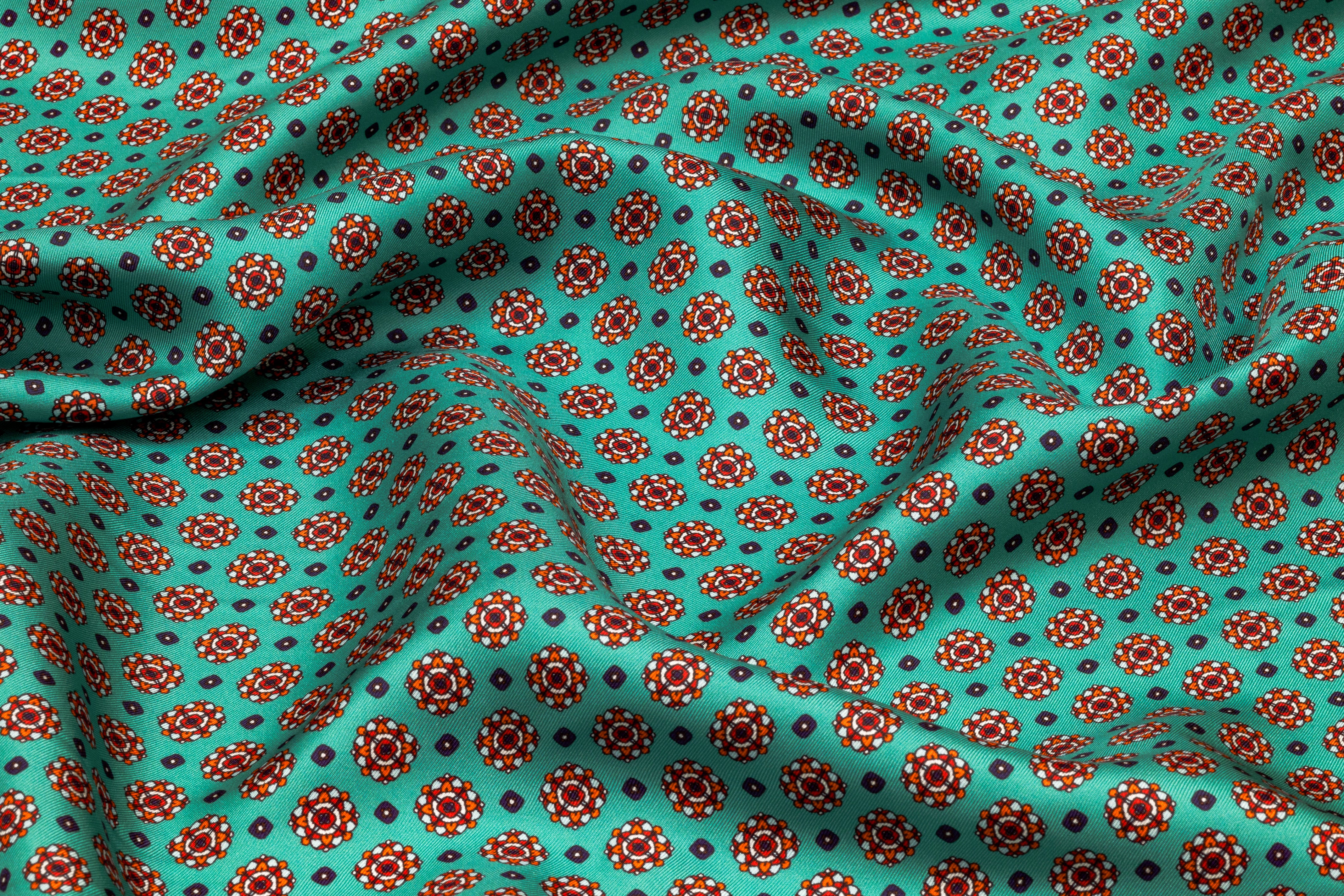 Foulard Medallion Italian Silk Twill - Jade Green