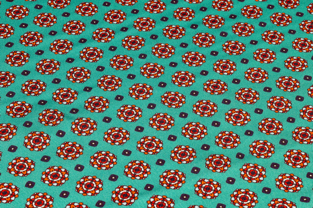 Foulard Medallion Italian Silk Twill - Jade Green
