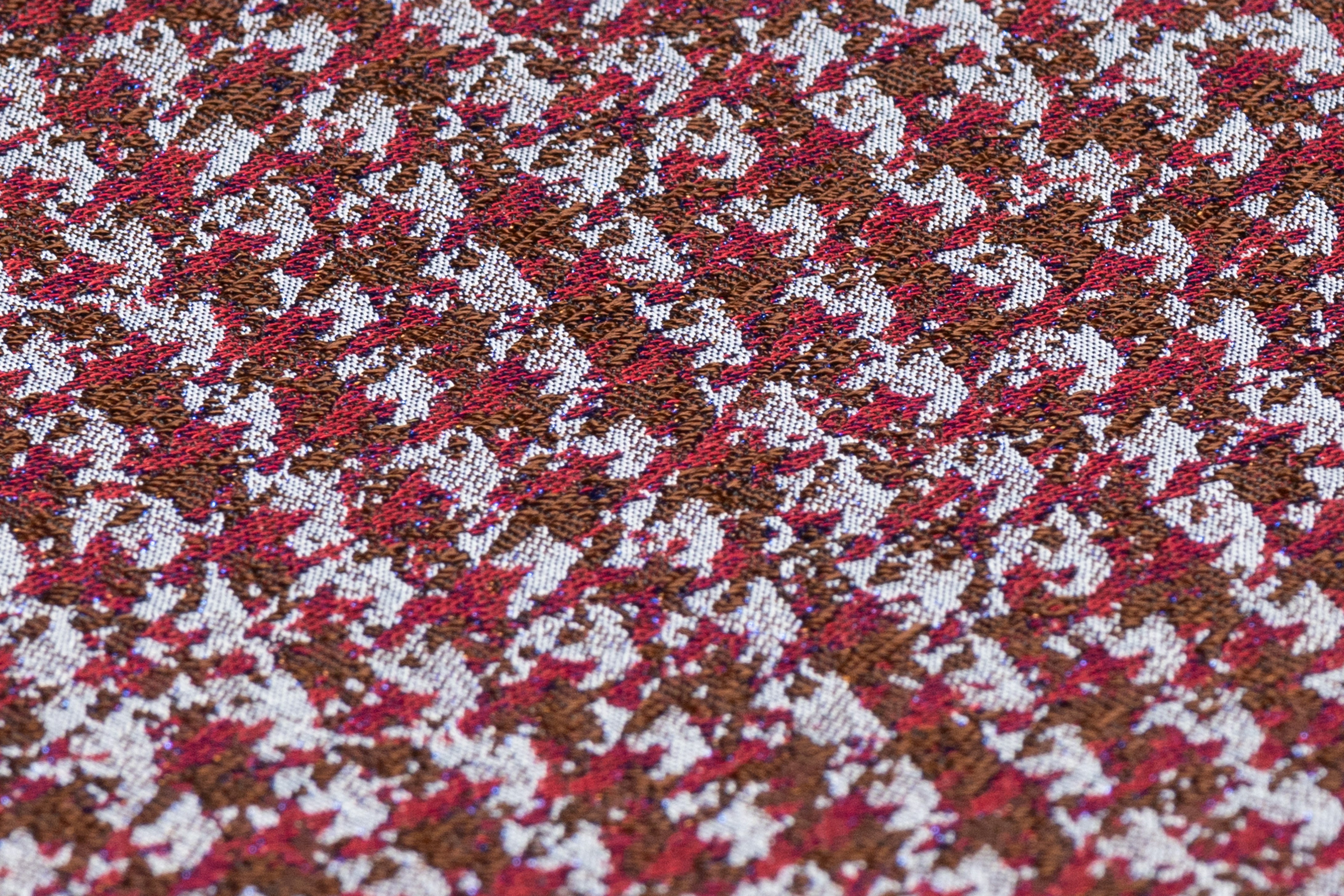 Metallic Italian Houndstooth Brocade - Burgundy / Brown / Blue
