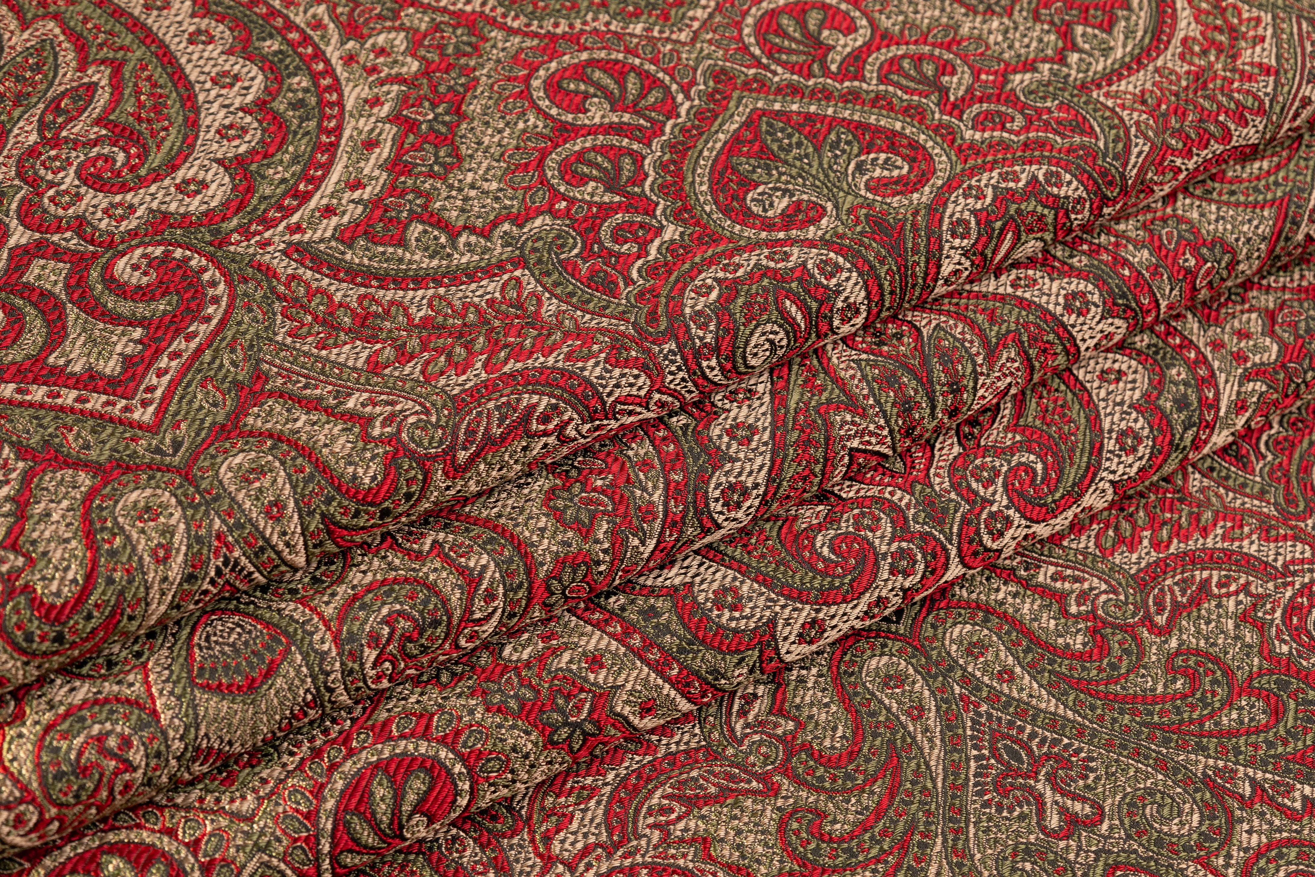 Damask Italian Brocade - Red / Green / Beige