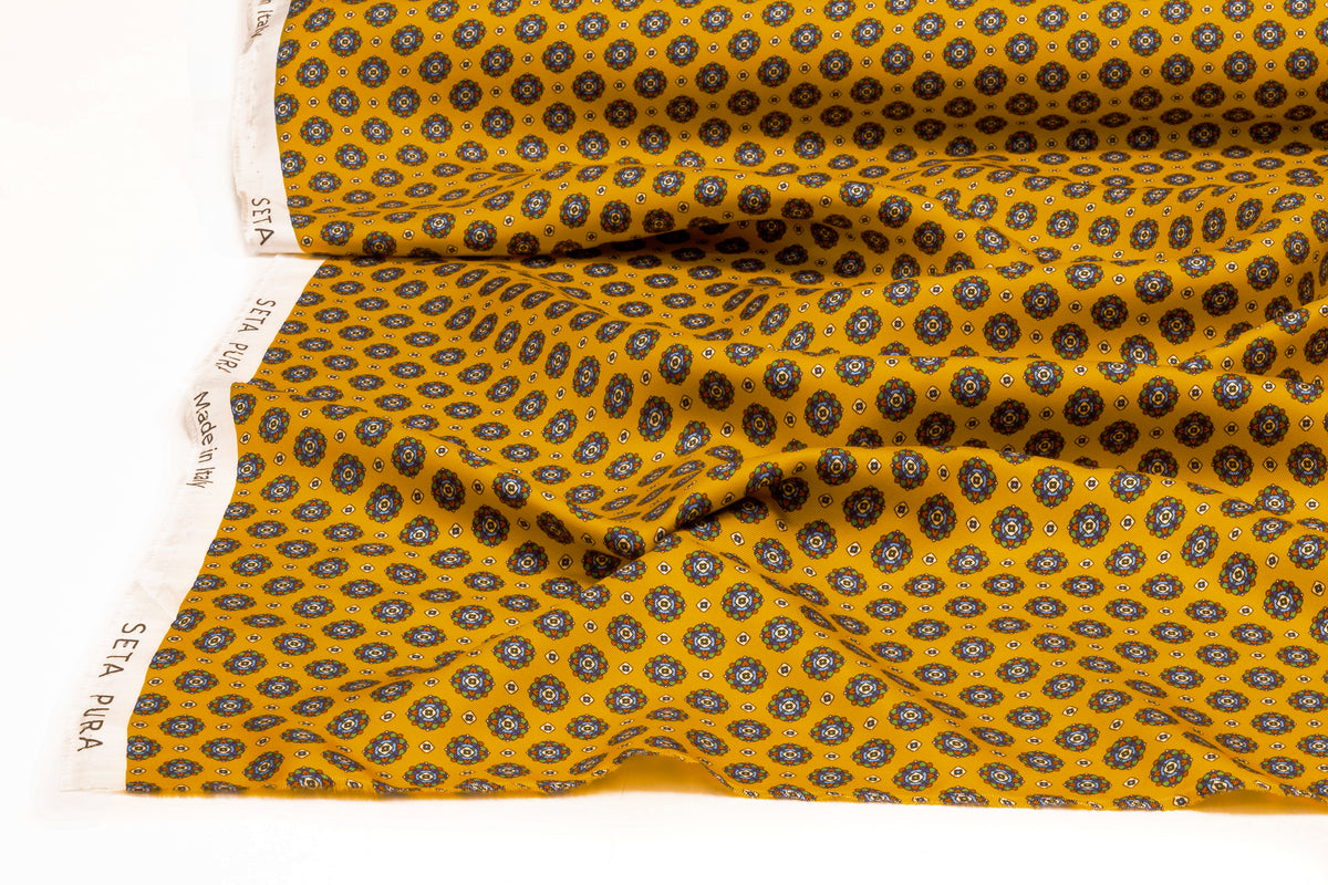 Foulard Medallion Italian Silk Twill - Golden Yellow