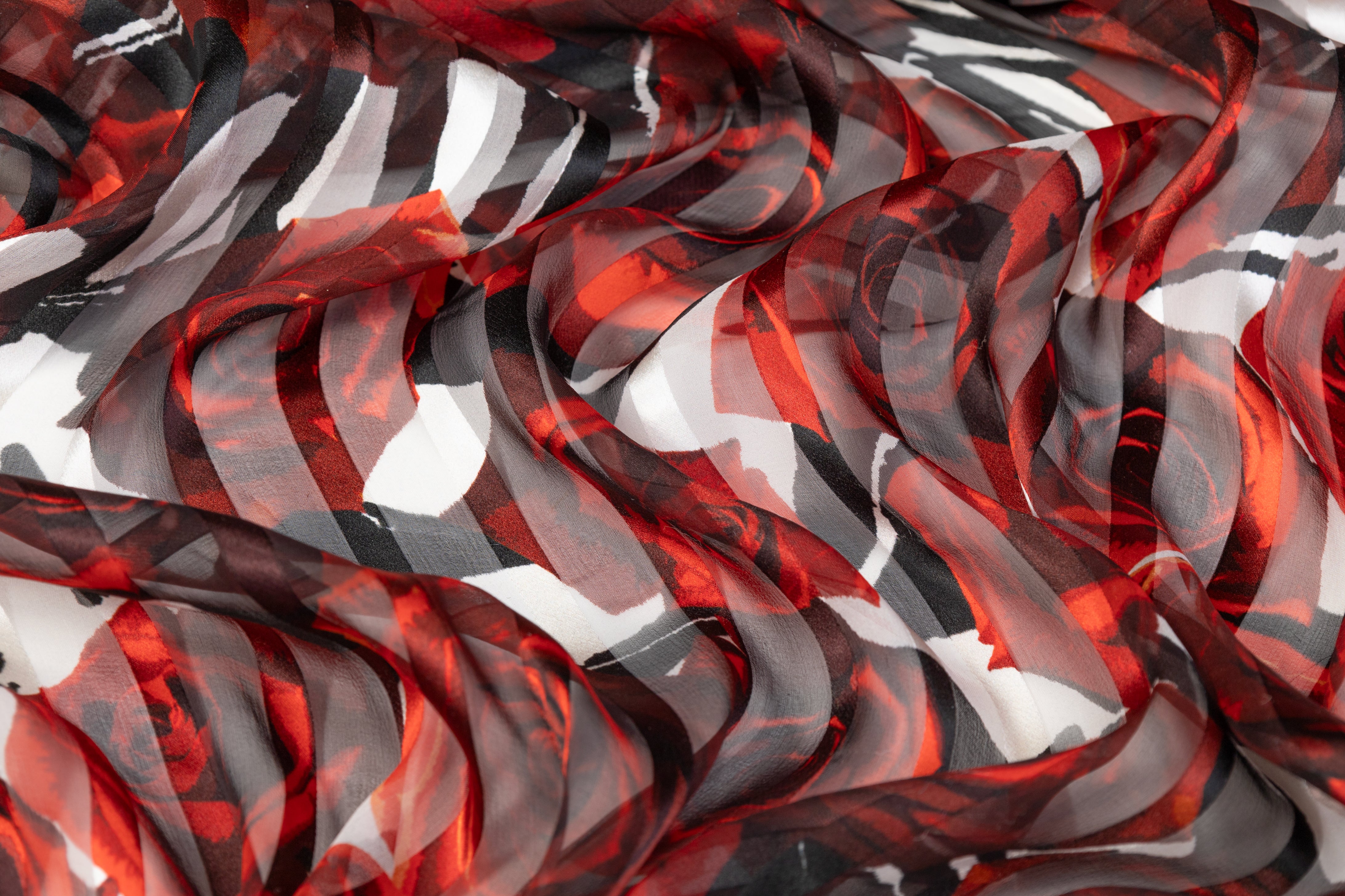 Floral Italian Silk Chiffon Burnout - Red / Black / White