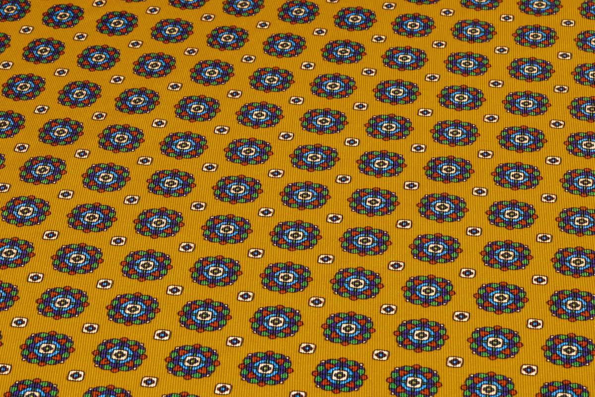 Foulard Medallion Italian Silk Twill - Golden Yellow
