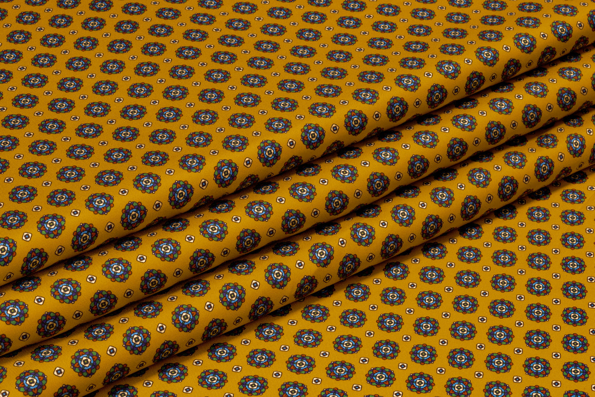 Foulard Medallion Italian Silk Twill - Golden Yellow