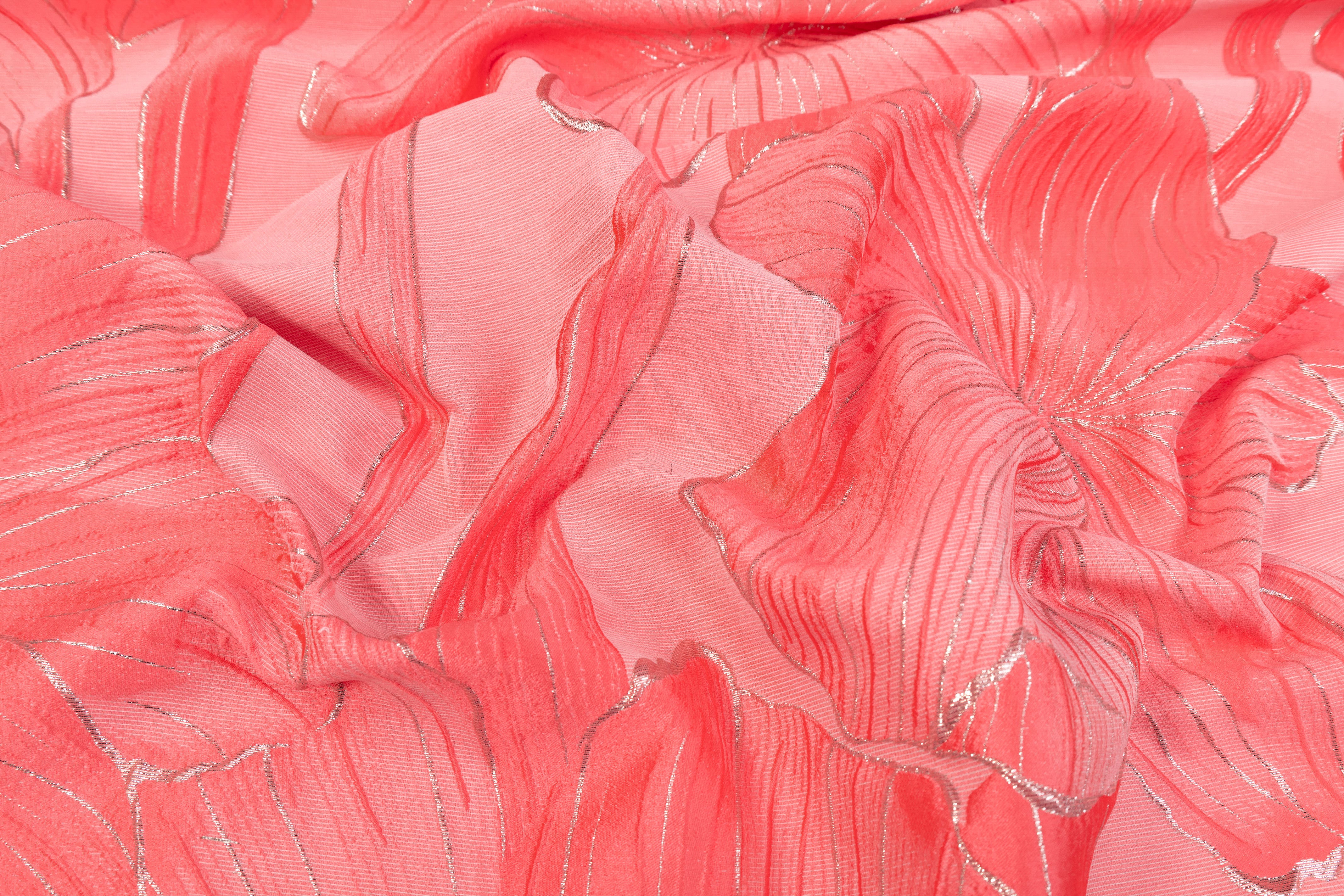 Floral Metallic Italian Cloqué Brocade - Pink