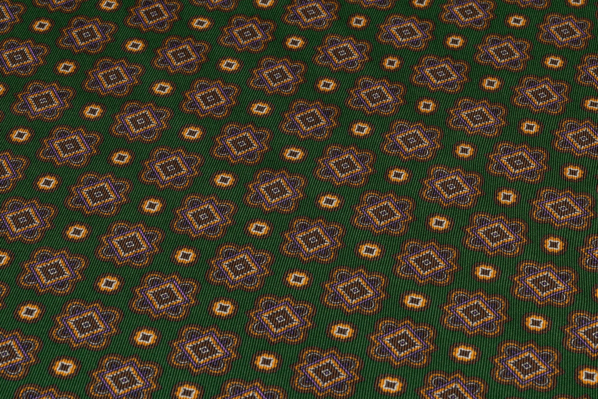 Foulard Medallion Italian Silk Twill - Green / Purple / Brown