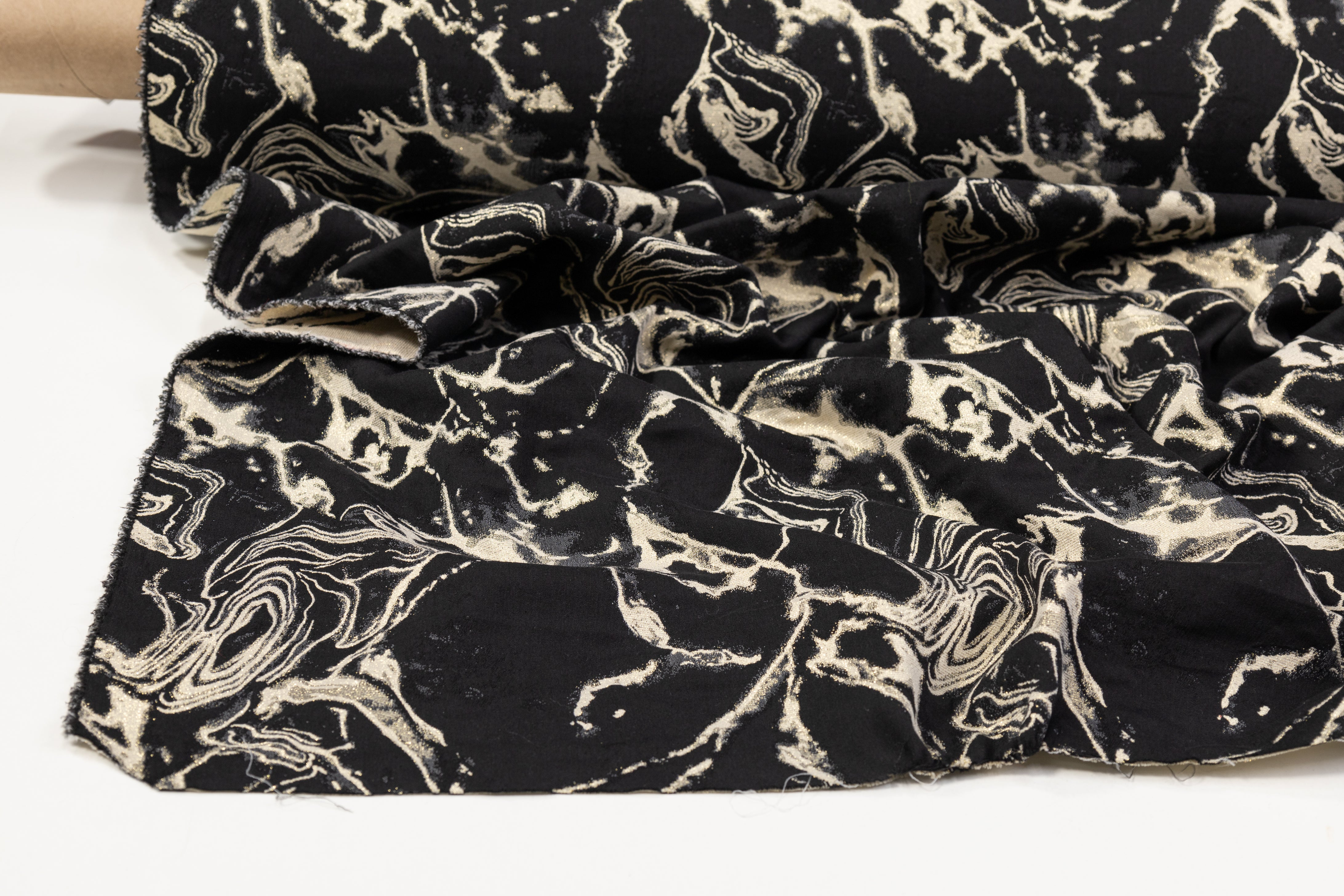 Abstract Metallic Italian Cotton Blend Brocade - Black / Beige