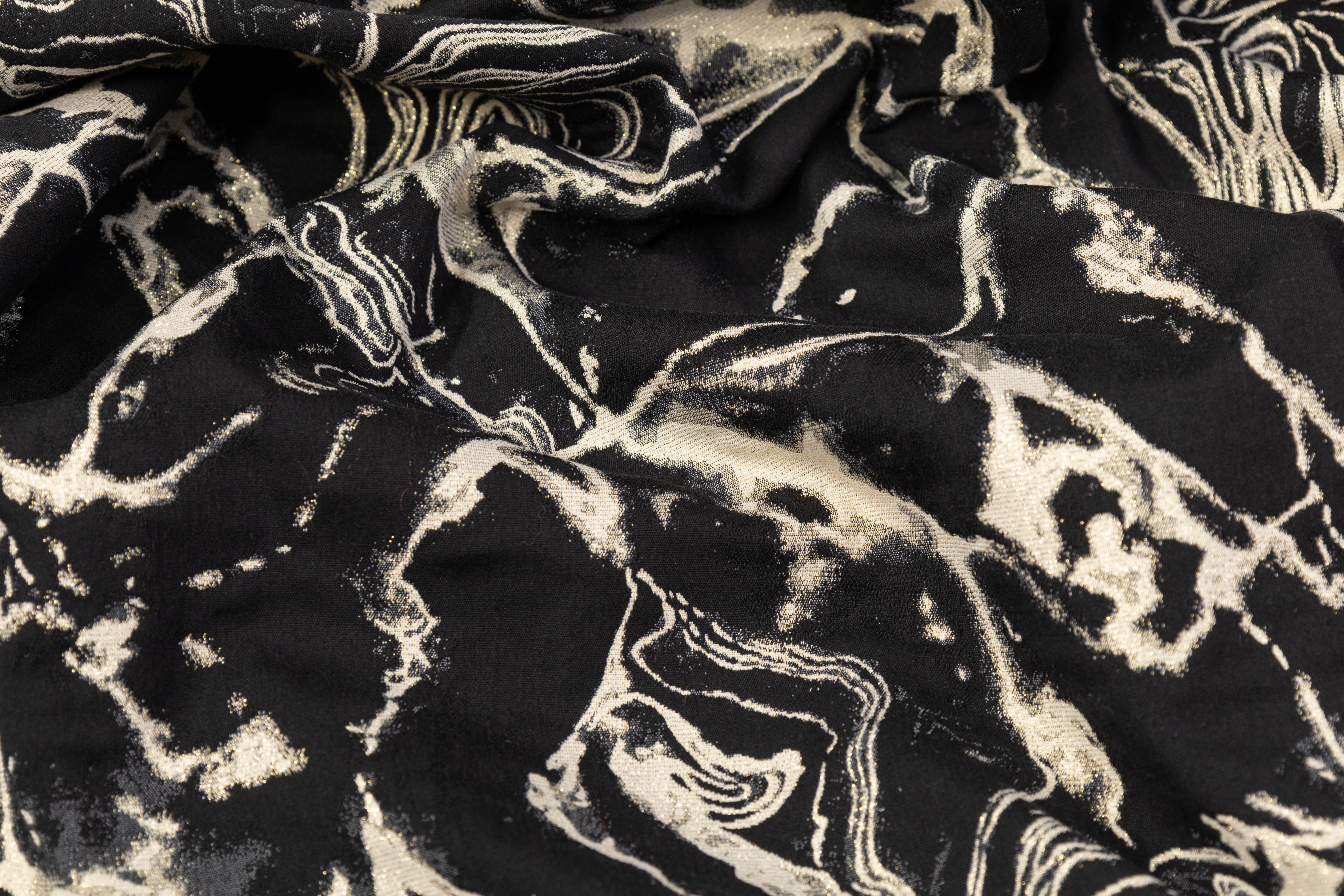 Abstract Metallic Italian Cotton Blend Brocade - Black / Beige