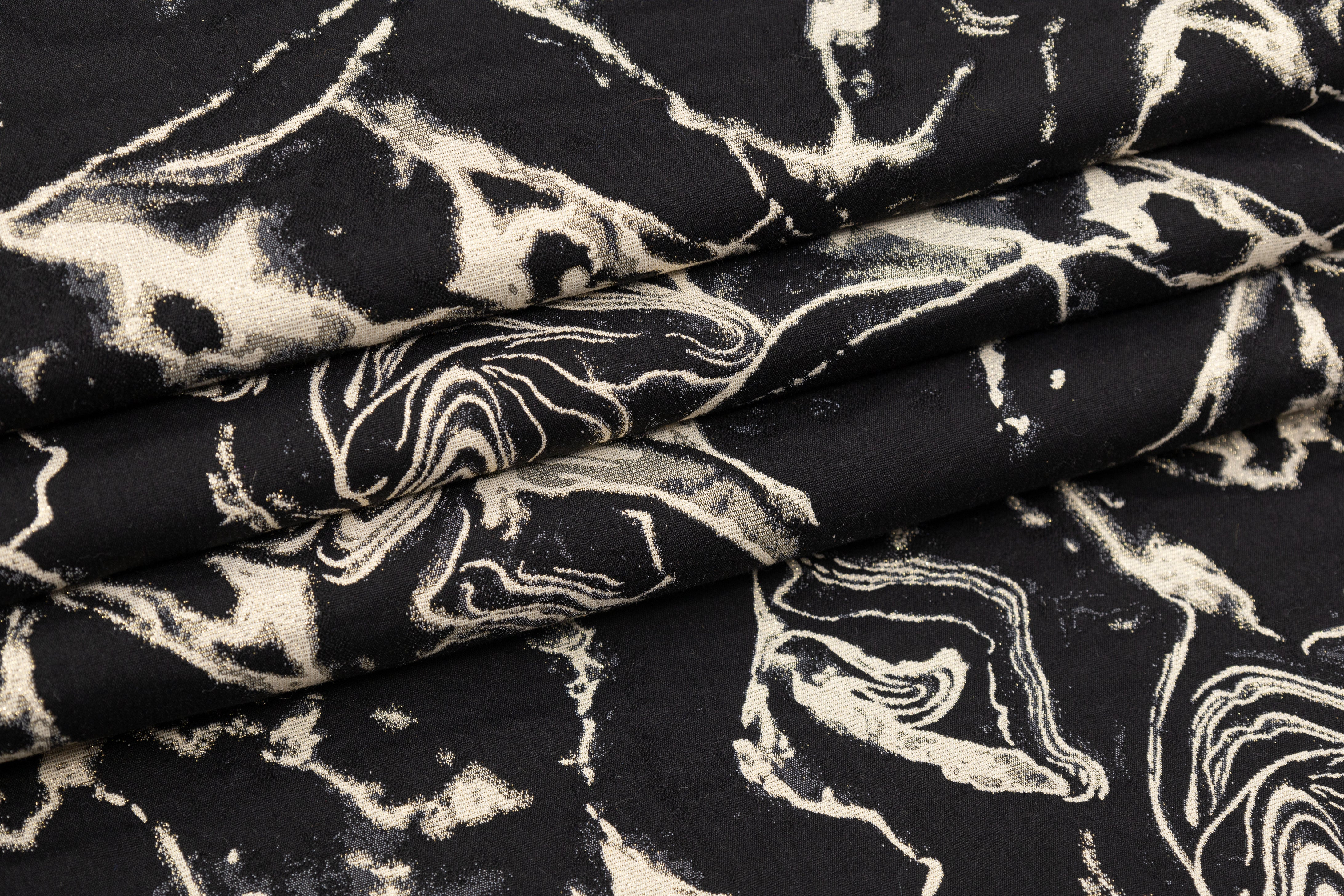 Abstract Metallic Italian Cotton Blend Brocade - Black / Beige
