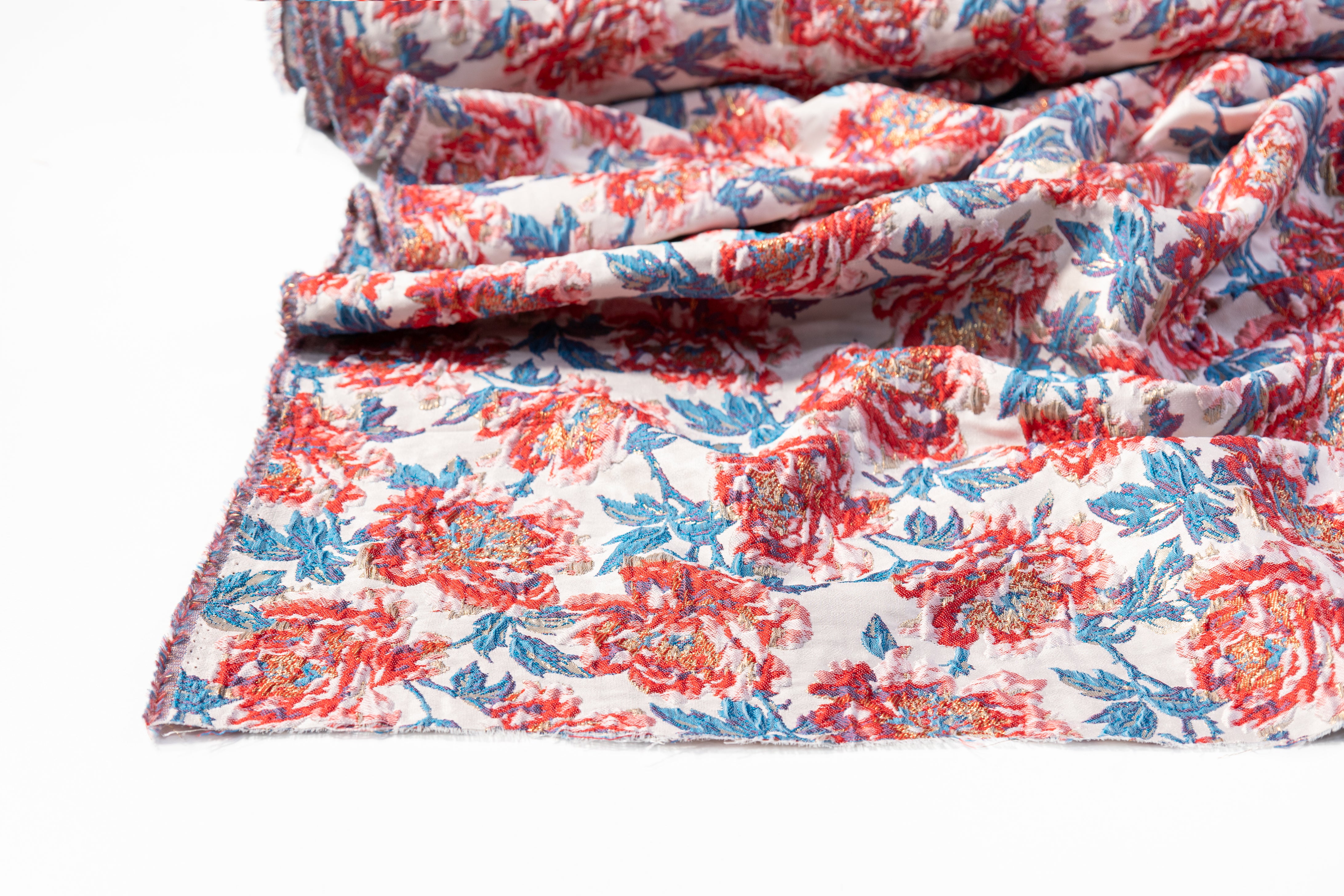 Floral Crushed Metallic Brocade - Red / Blue