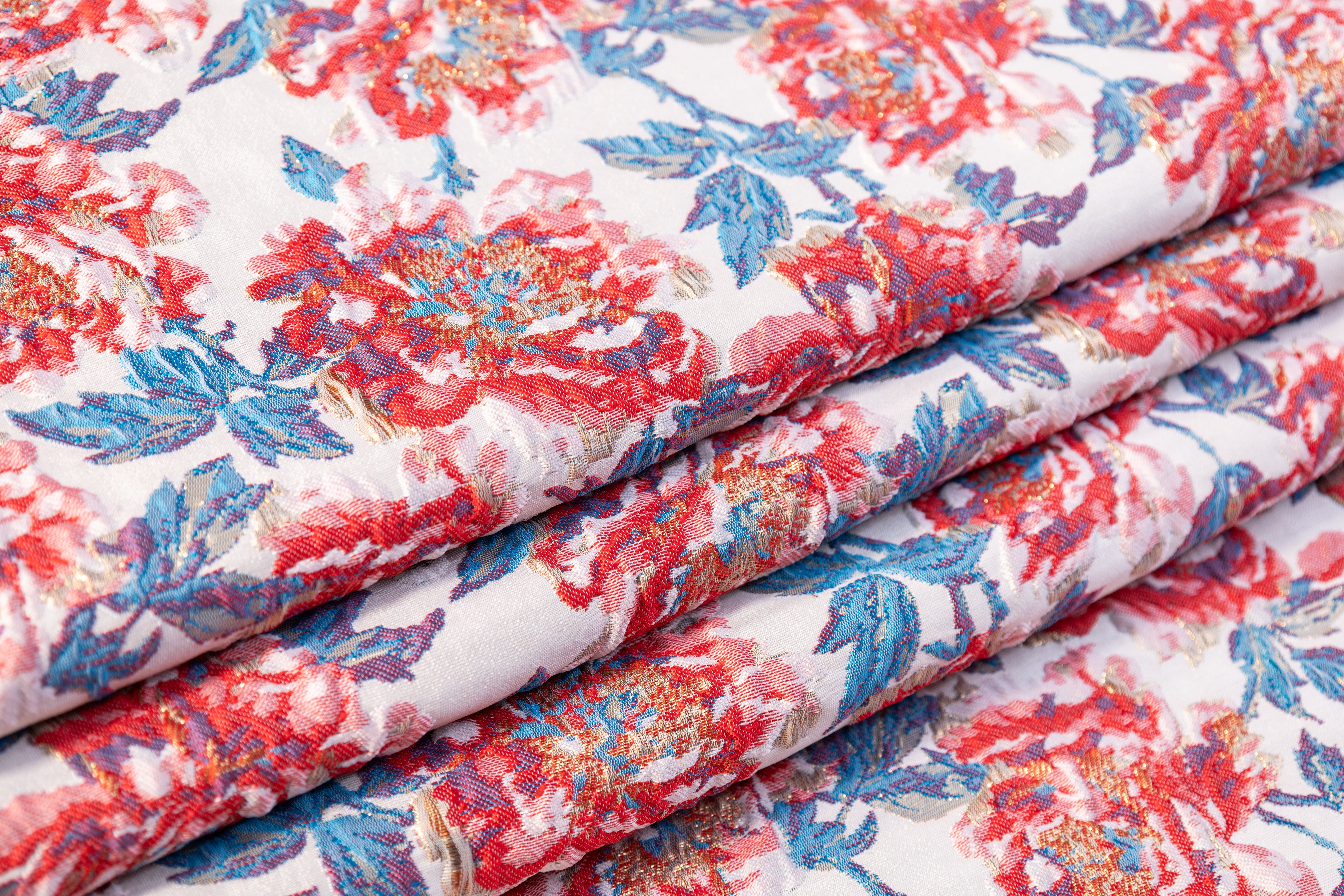 Floral Crushed Metallic Brocade - Red / Blue